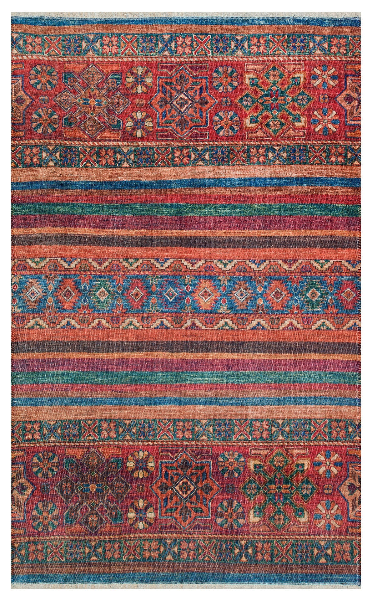 Red Striped Kilim - Modern Patterned Rug | Soft Texture Washable Carpet