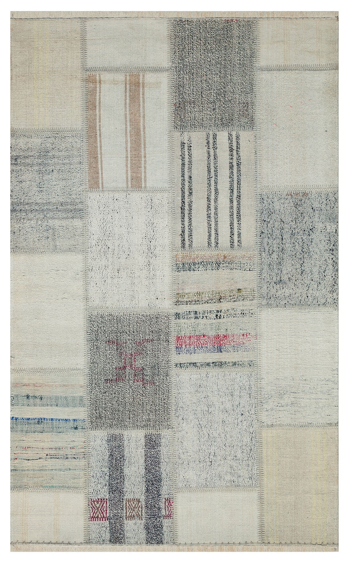 Patchwork Area Rug – Machine Made Grey Kilim Rug with Soft Texture Carpet