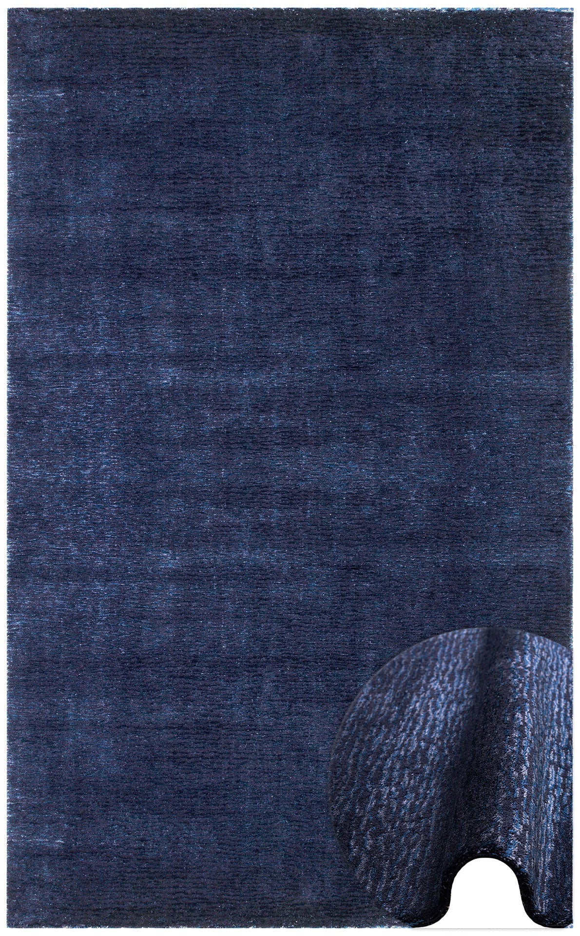 Handmade Wool Viscose Rug - Modern Navy Blue Carpet With Soft Texture
