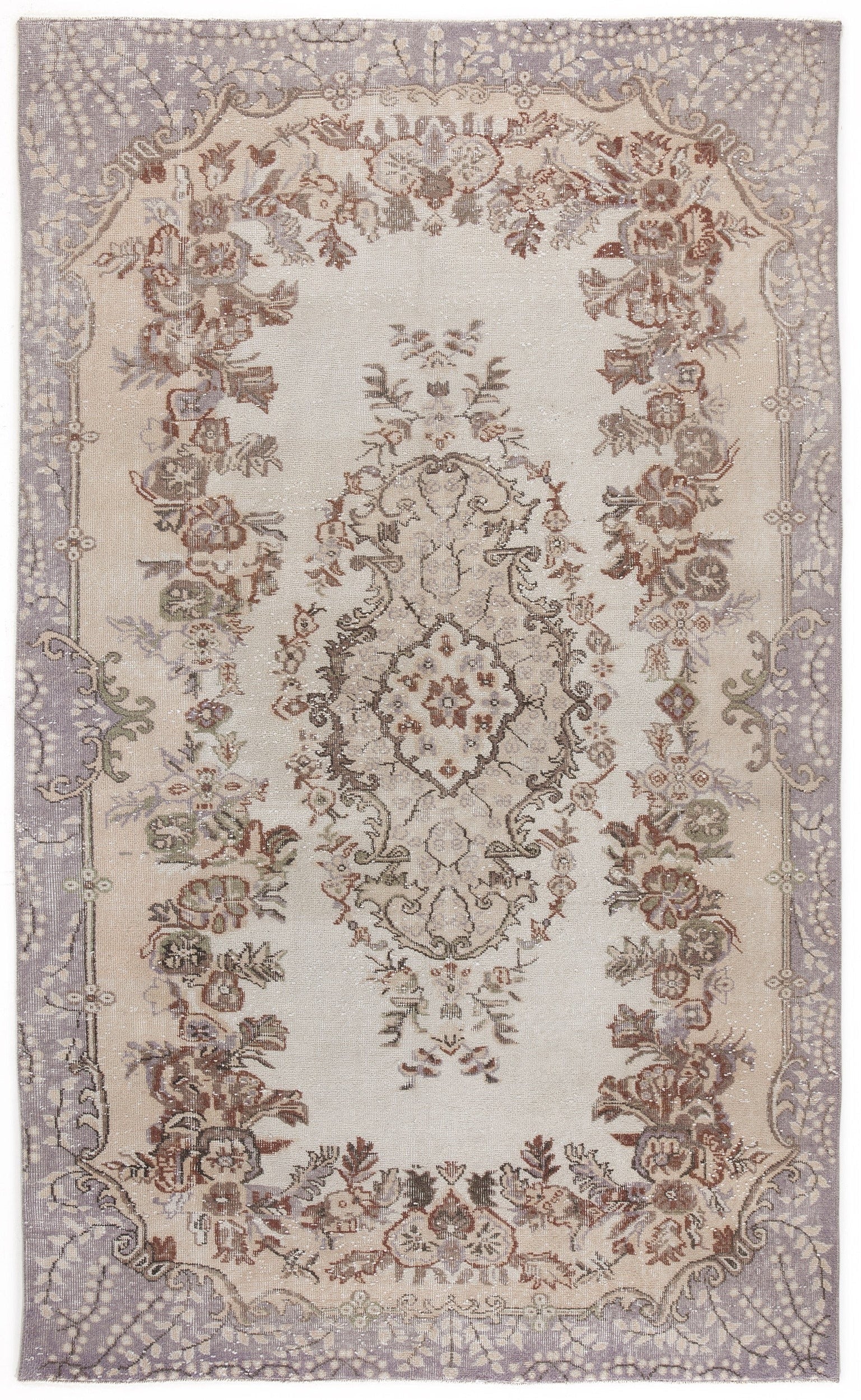 Atina Beige Vintage Wool Handmade Area Rug 5'7" x 9'5"
