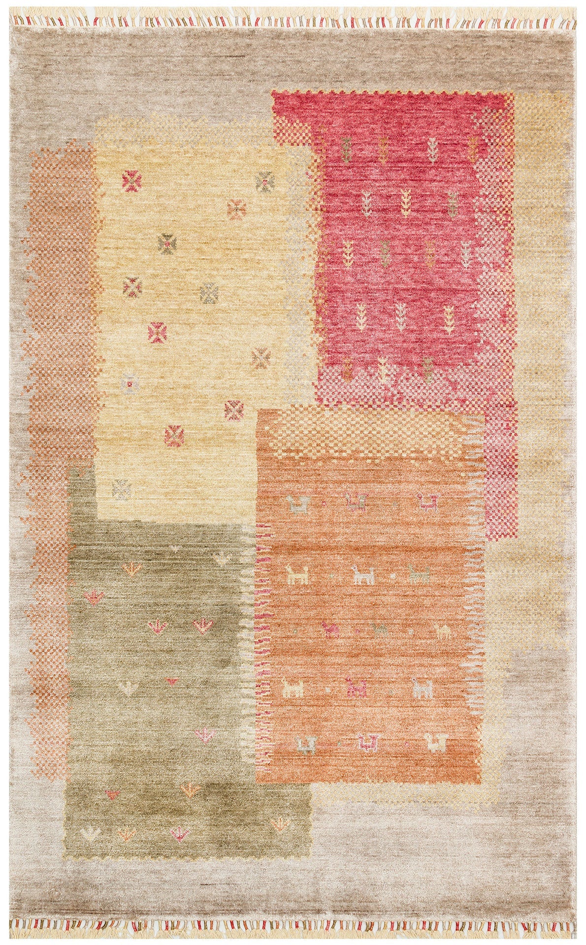Handmade Viscose Rug – Beige Geometric Area Rug with Soft Texture & Easy Clean