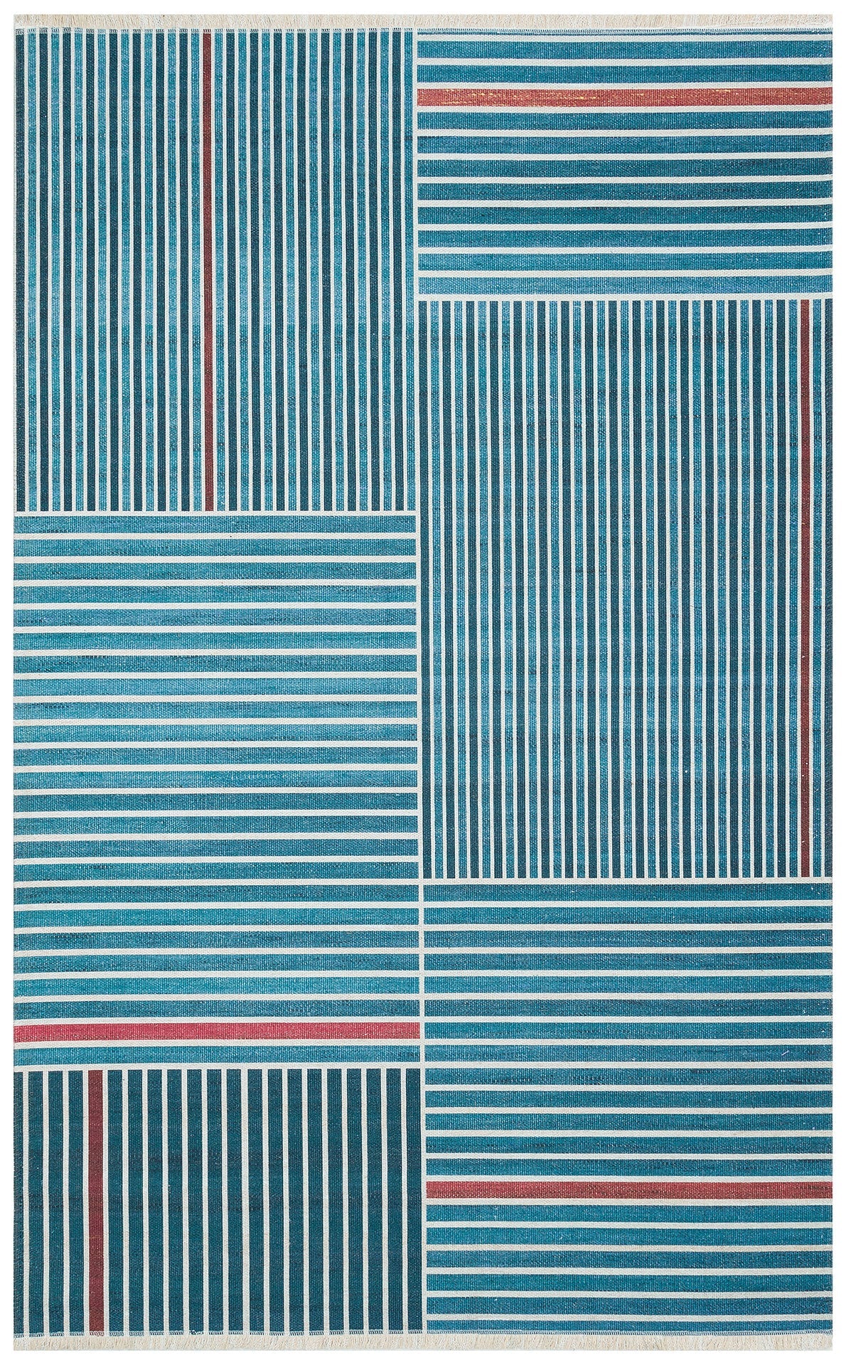 Blue Striped Kilim Rug – Modern Patterned Washable Area Rug with Soft Texture