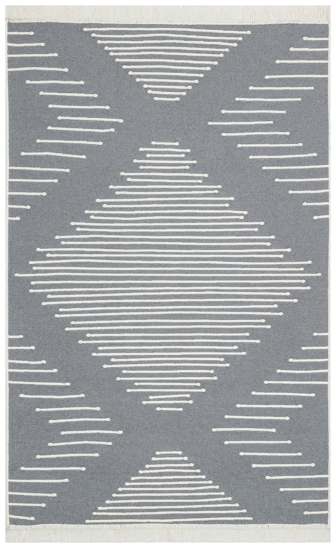 Grey Geometric Kilim Rug - Washable Cotton Double Sided Woven Rug