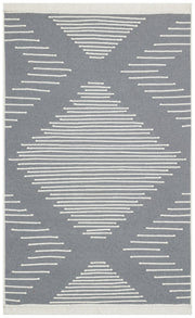 Grey Geometric Kilim Rug - Washable Cotton Double Sided Woven Rug