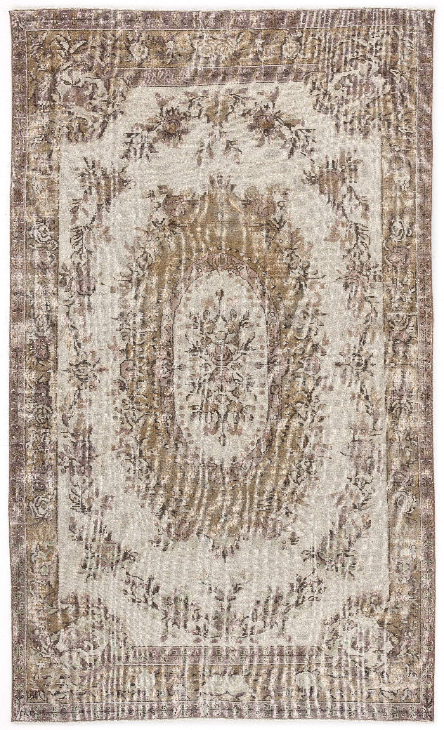 Atina Beige Vintage Wool Handmade Area Rug 5'11" x 9'7"