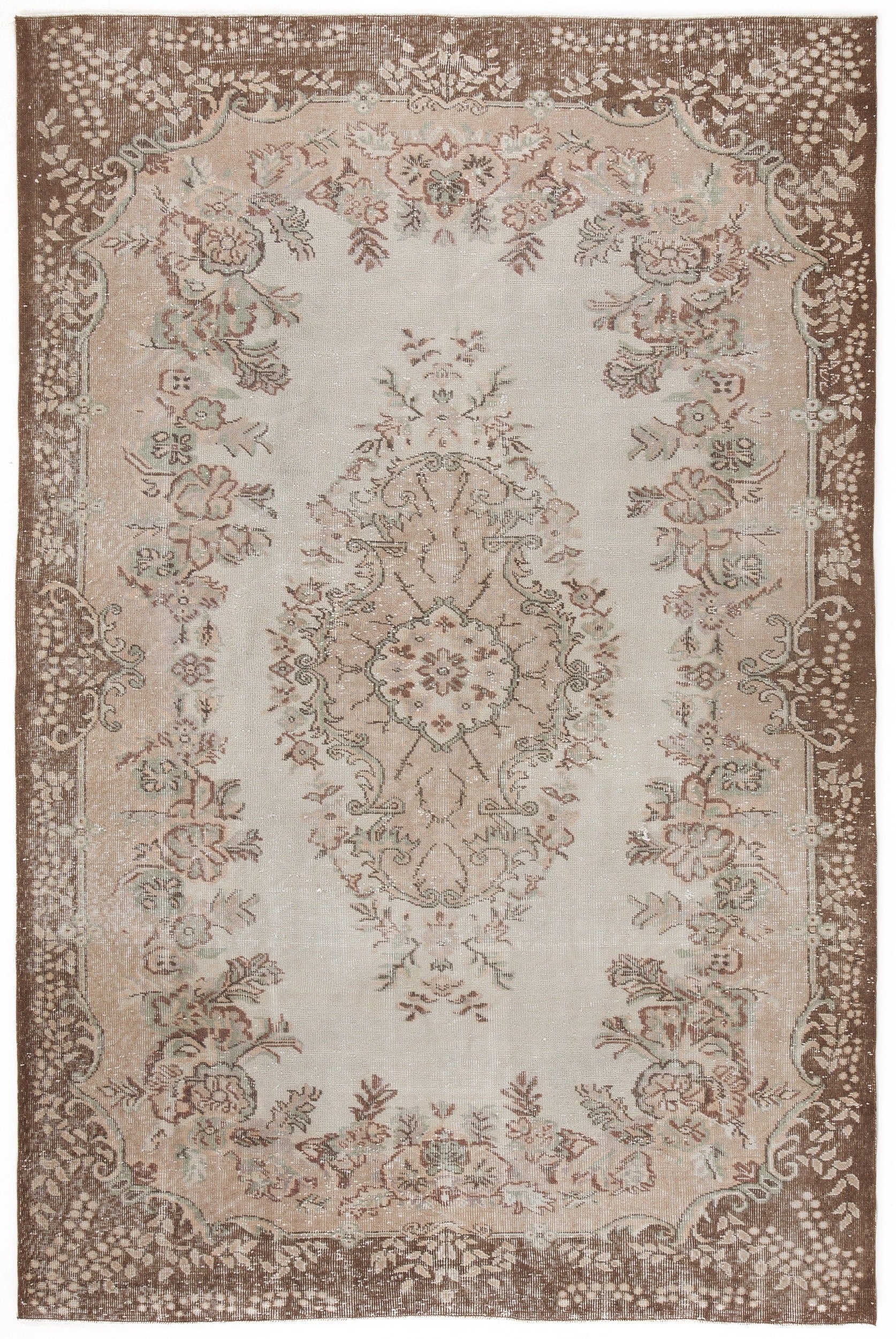 Atina Beige Vintage Wool Handmade Area Rug 6'2" x 9'5"