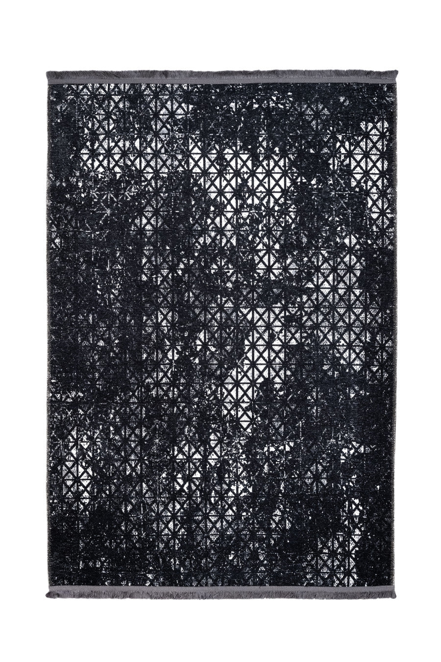 Black Geometric Area Rug - Cotton Chenille Digital Print Carpet for Living Room