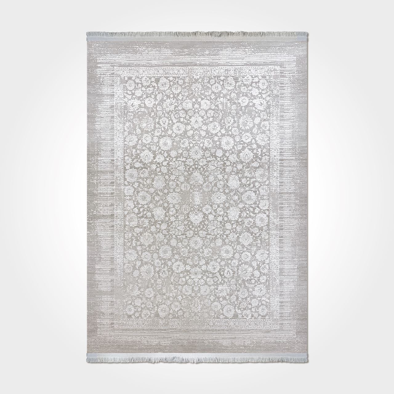Viscose Area Rug – Machine Made Beige Frame Rug With 7mm Pile Height