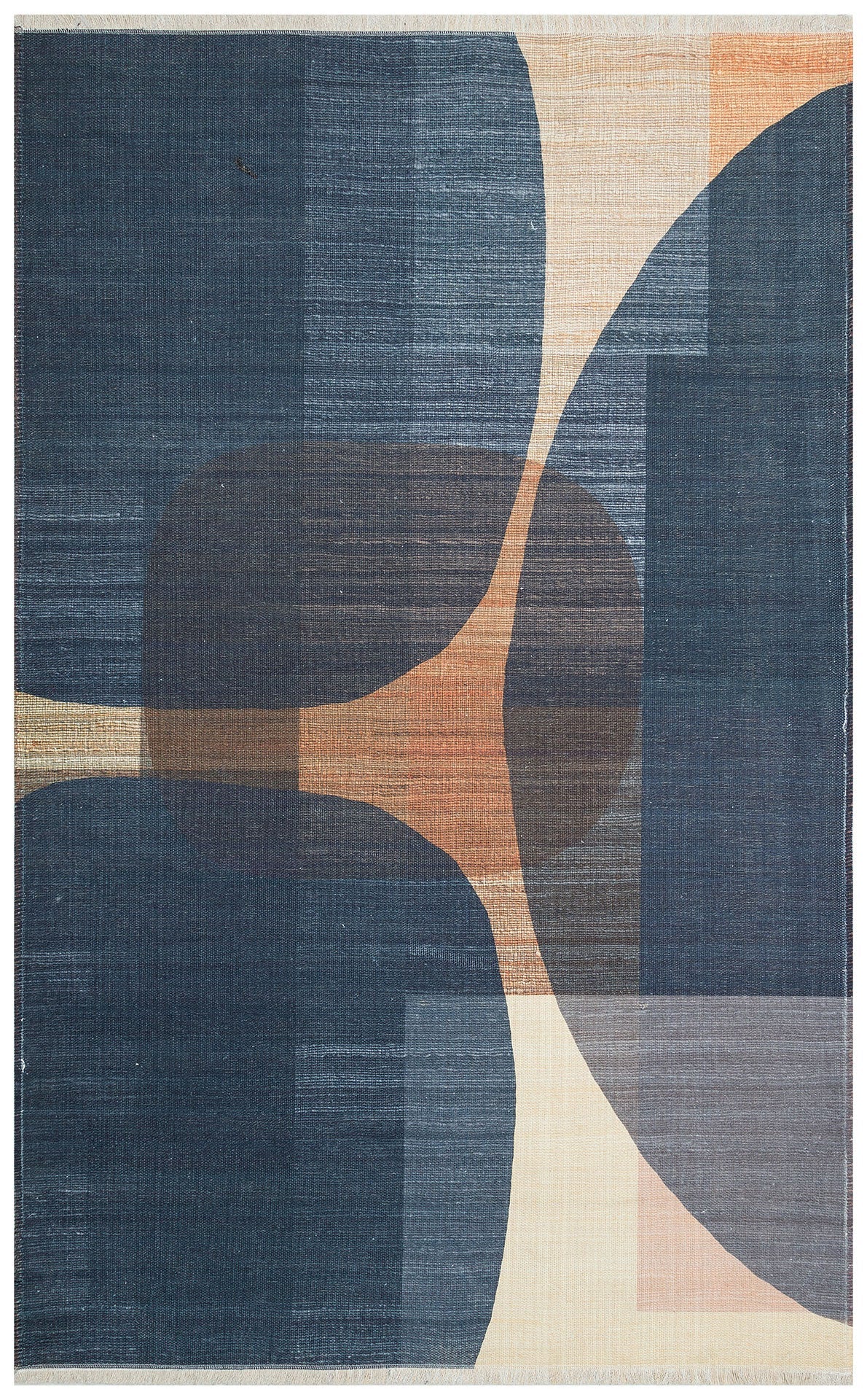 Navy Geometric Kilim - Washable Area Rug With Soft Texture & Non Slip Pad