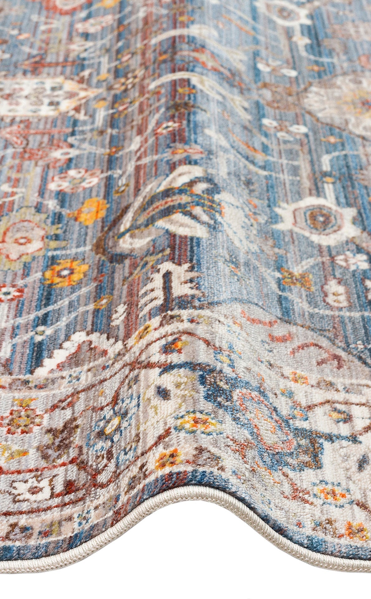 Blue Area Rug - Classic Machine Made Carpet | Ethnic Style, Dust Free & Easy To Clean