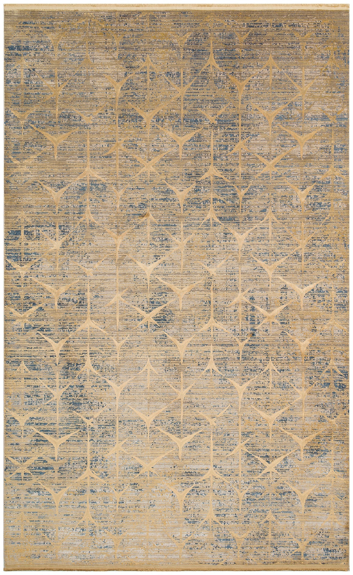 Gold Geometric Area Rug – Machine Made Rug with Soft Silky Carpet Touch
