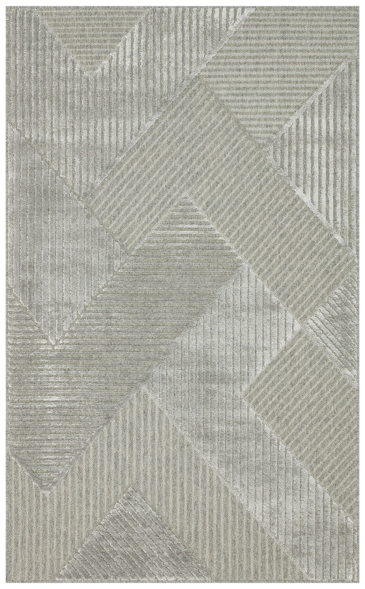 Grey Geometric Area Rug – Wool Viscose Carpet | Machine Made Modern Woven