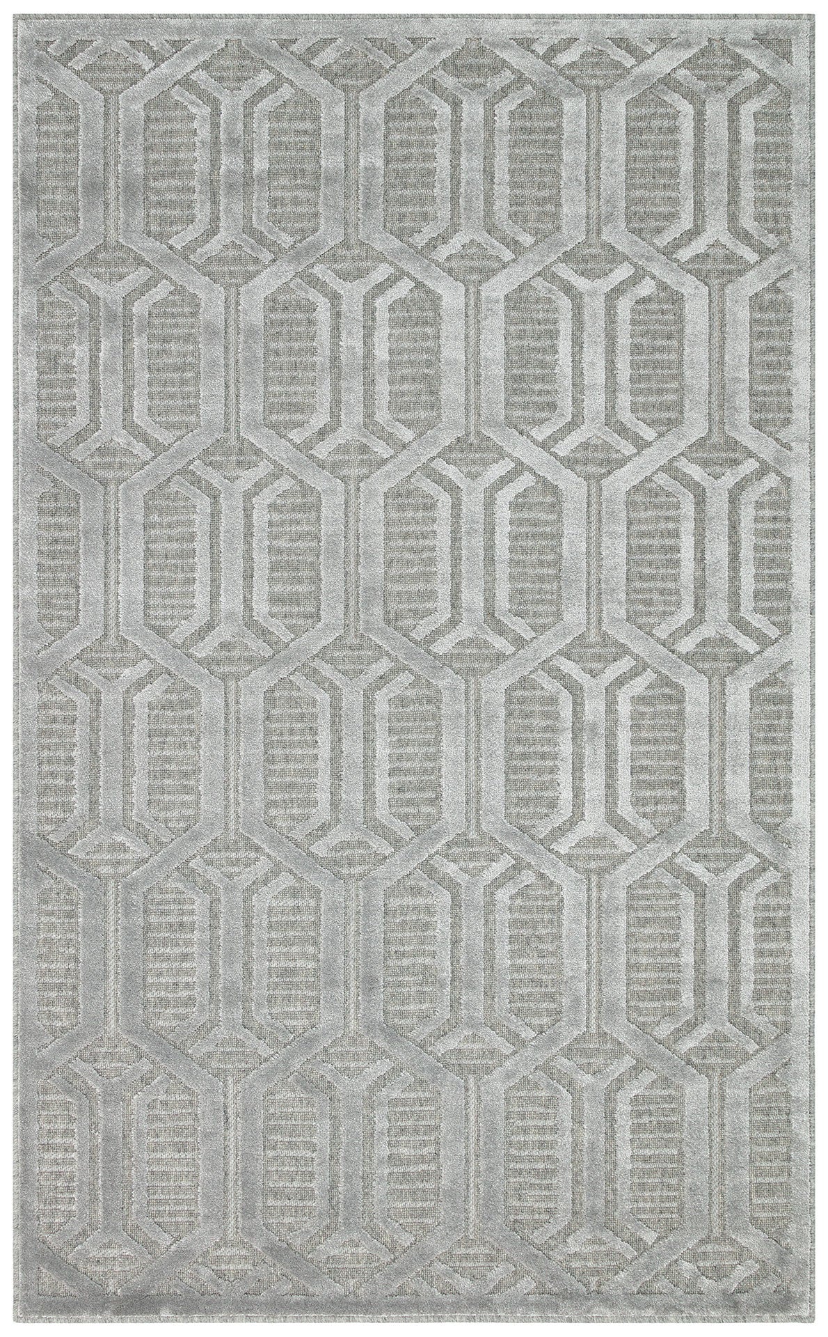 Grey Geometric Area Rug – Soft Wool Viscose Flatweave Carpet for Living Room