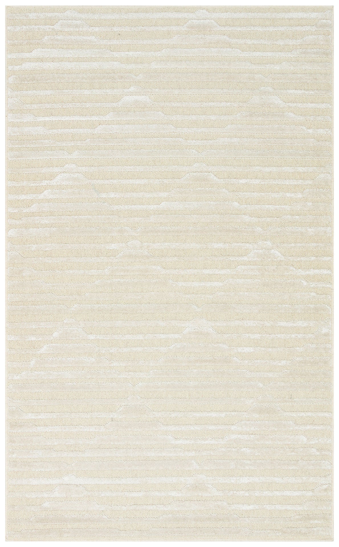 Cream Wool Area Rug - Machine Made Geometric Carpet With Soft Textured Viscose