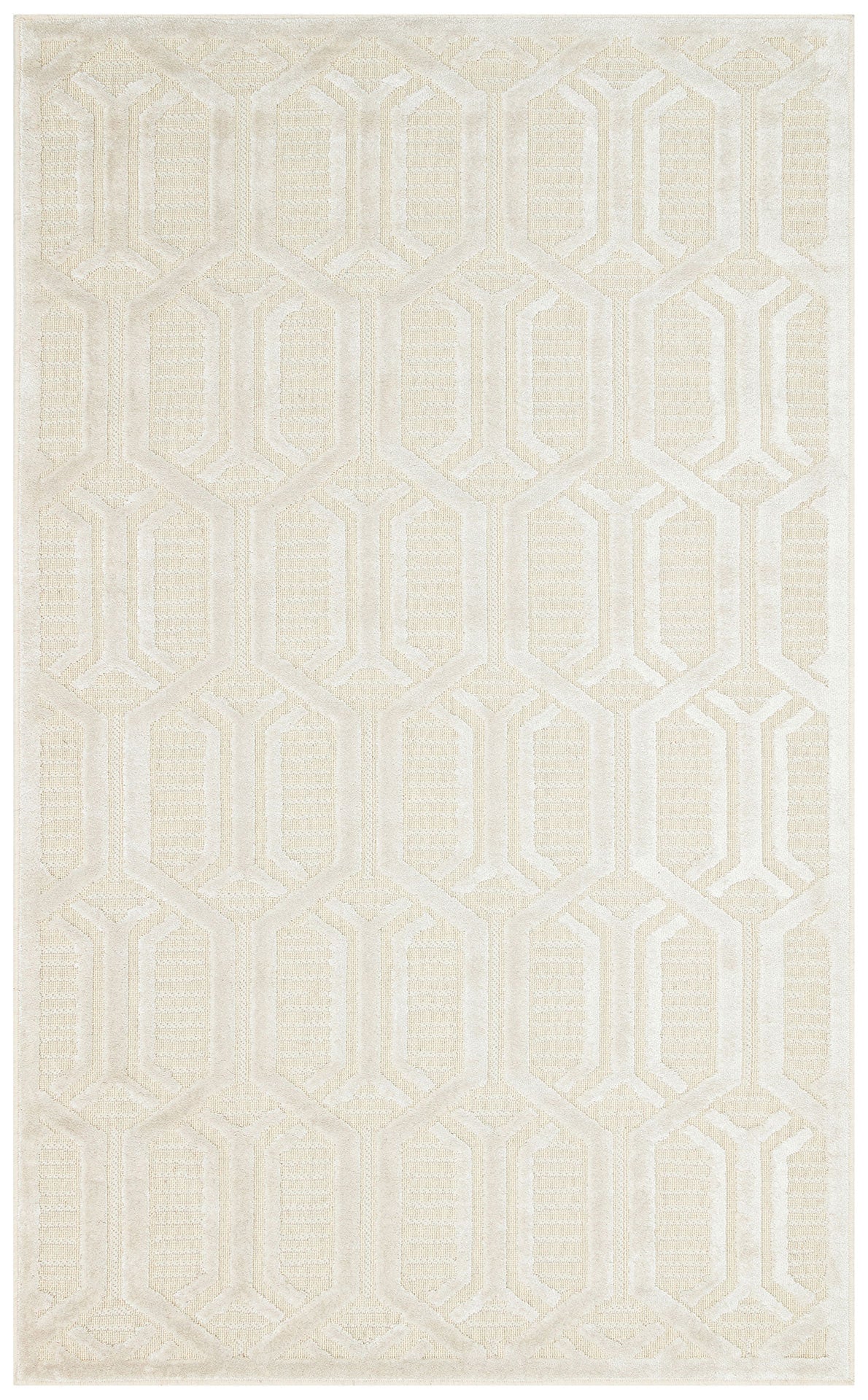 Cream Wool Area Rug - Geometric Machine Made Carpet With Soft Textured Wool