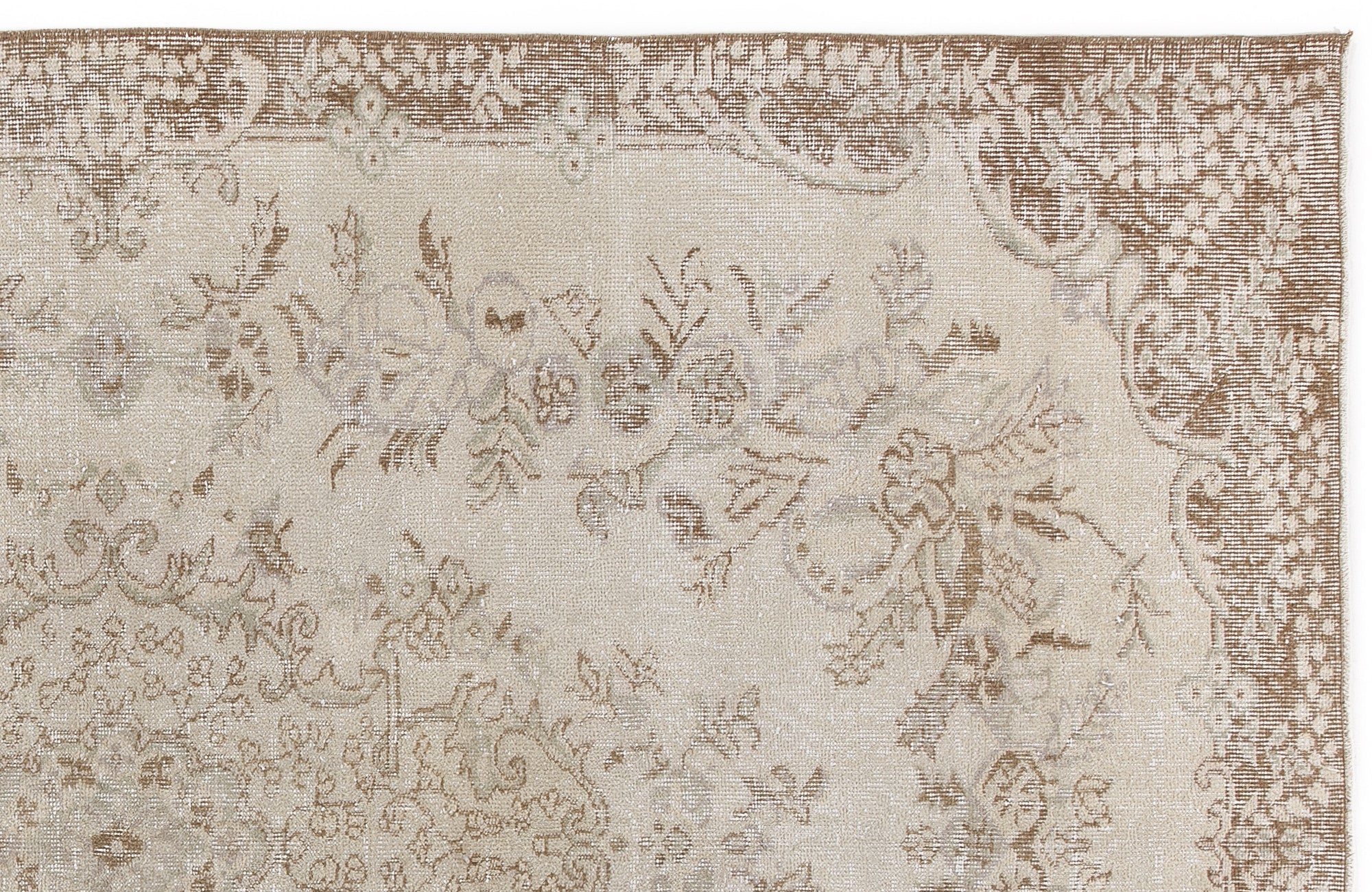 Atina Beige Vintage Wool Handmade Area Rug 5'5" x 8'8"