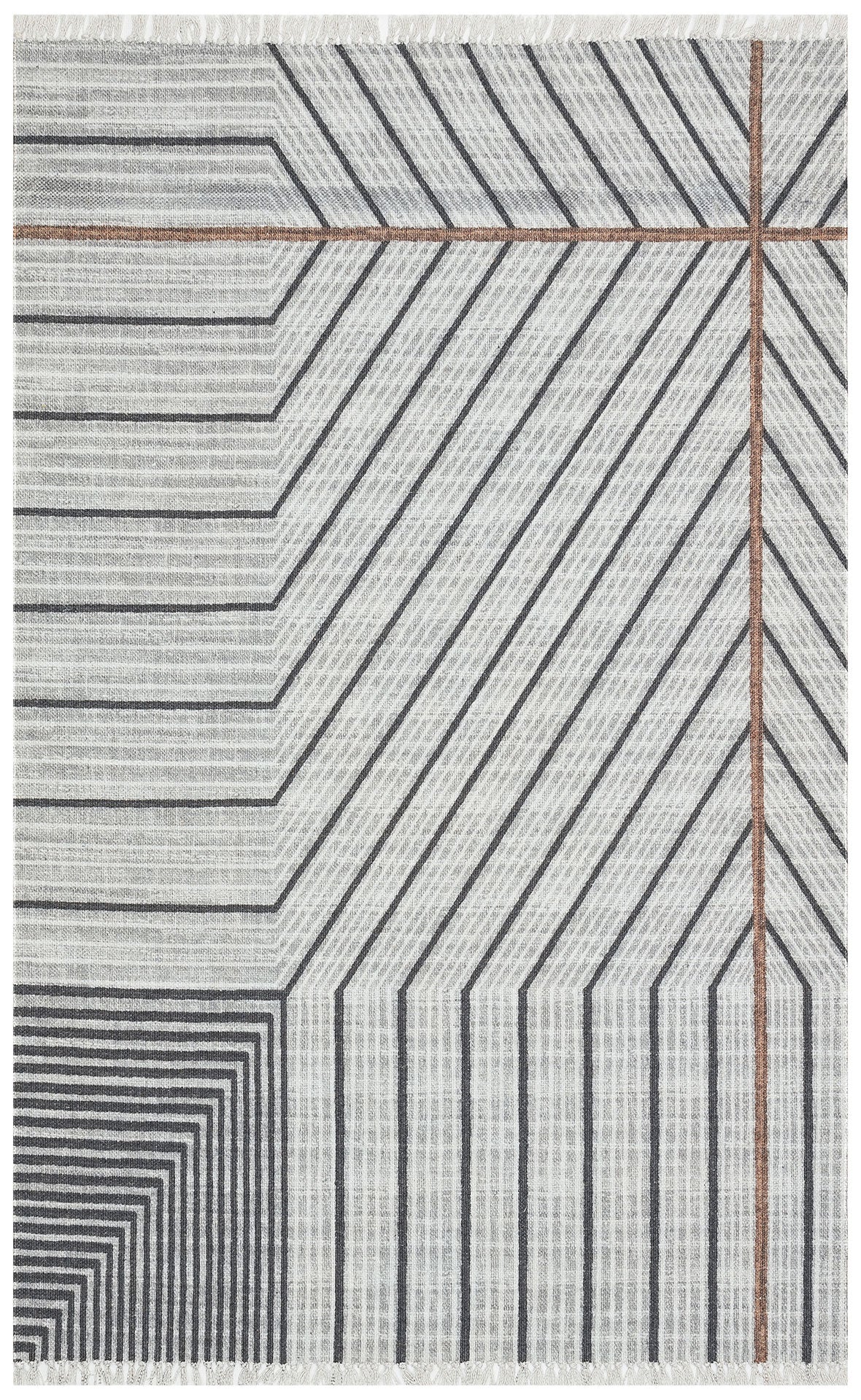 Washable Cotton Kilim - Grey Geometric Double Sided Flatweave Rug With Jute Straw Look