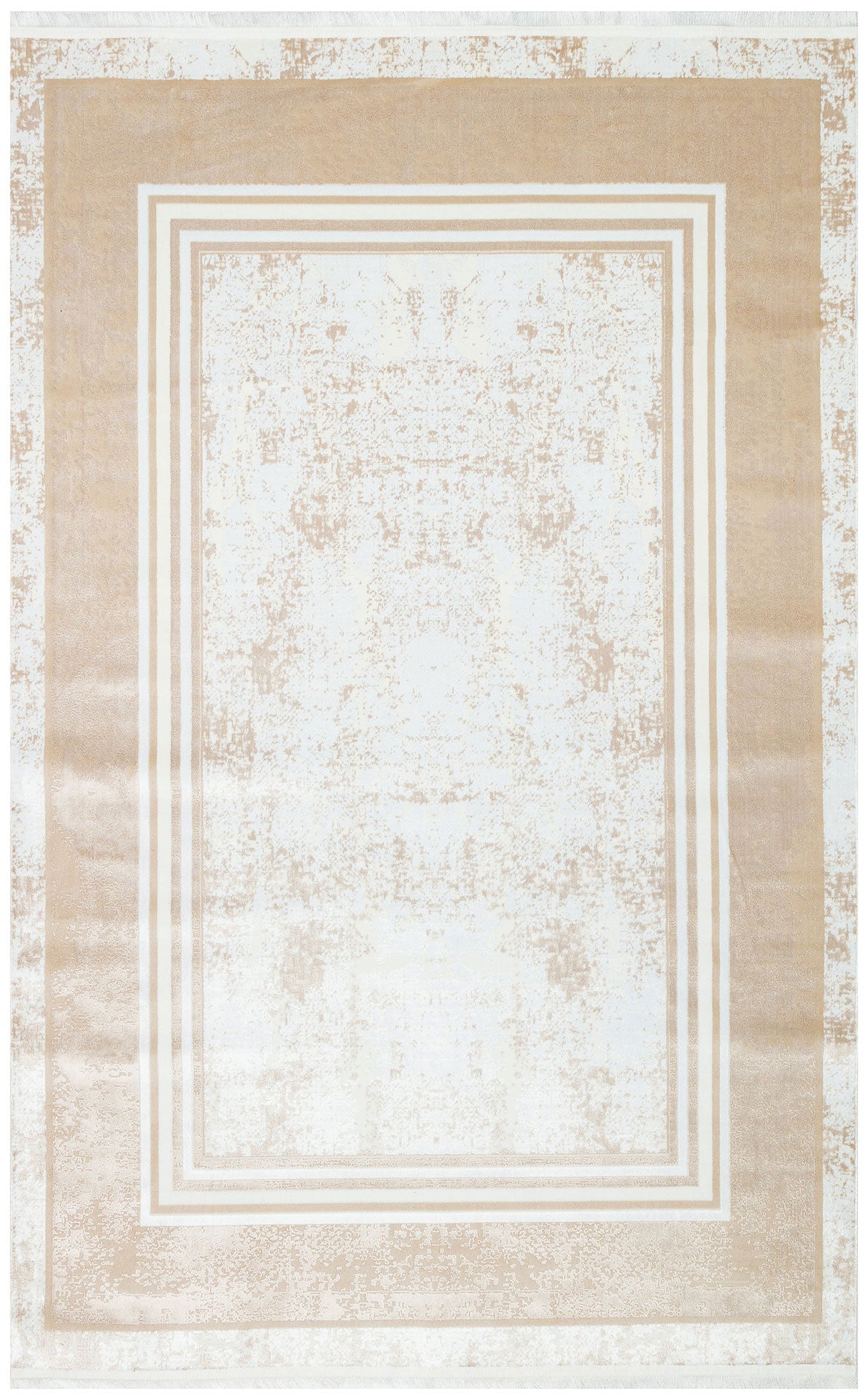 Machine Made Area Rug – Washable Non Slip Cream Frame Rug With Soft Texture