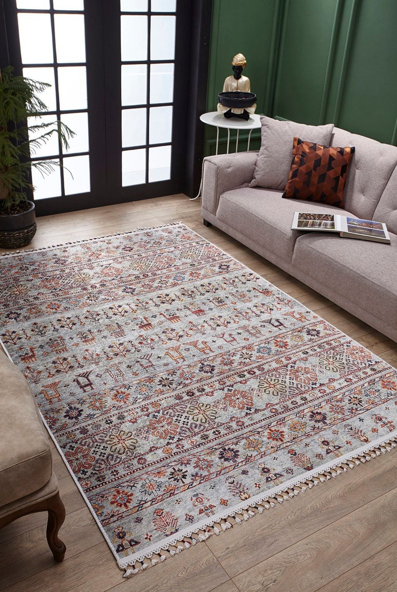 Digital Print Area Rug – Grey Classic Non Slip Antibacterial Carpet for Living Room
