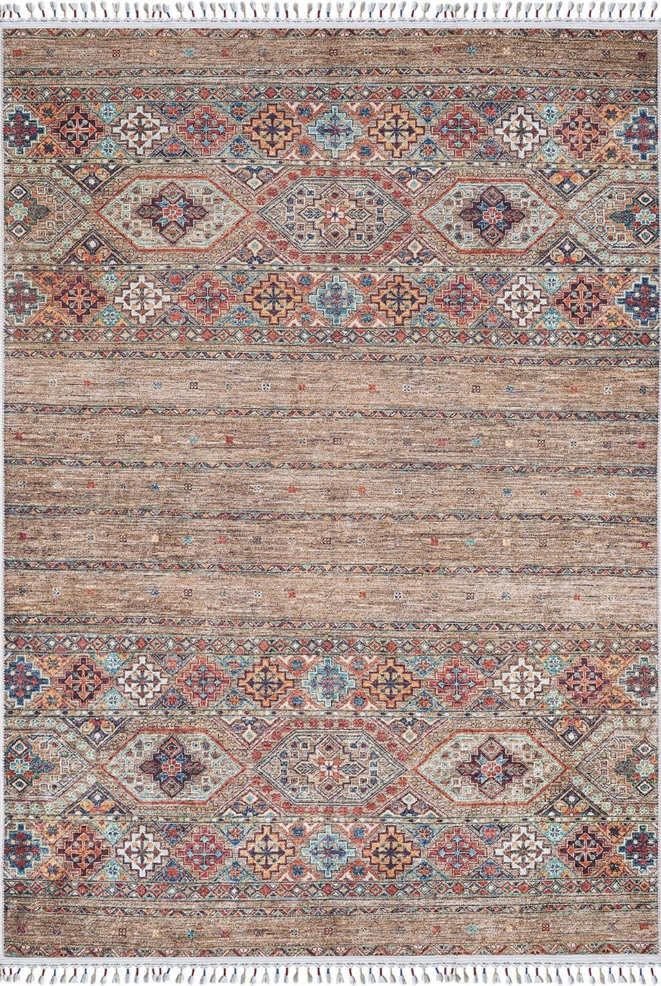 Classic Area Rug by Hal?net - Brown Digital Pattern Rug | Allergy Friendly, Non Slip Carpet
