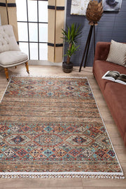 Classic Area Rug by Hal?net - Brown Digital Pattern Rug | Allergy Friendly, Non Slip Carpet