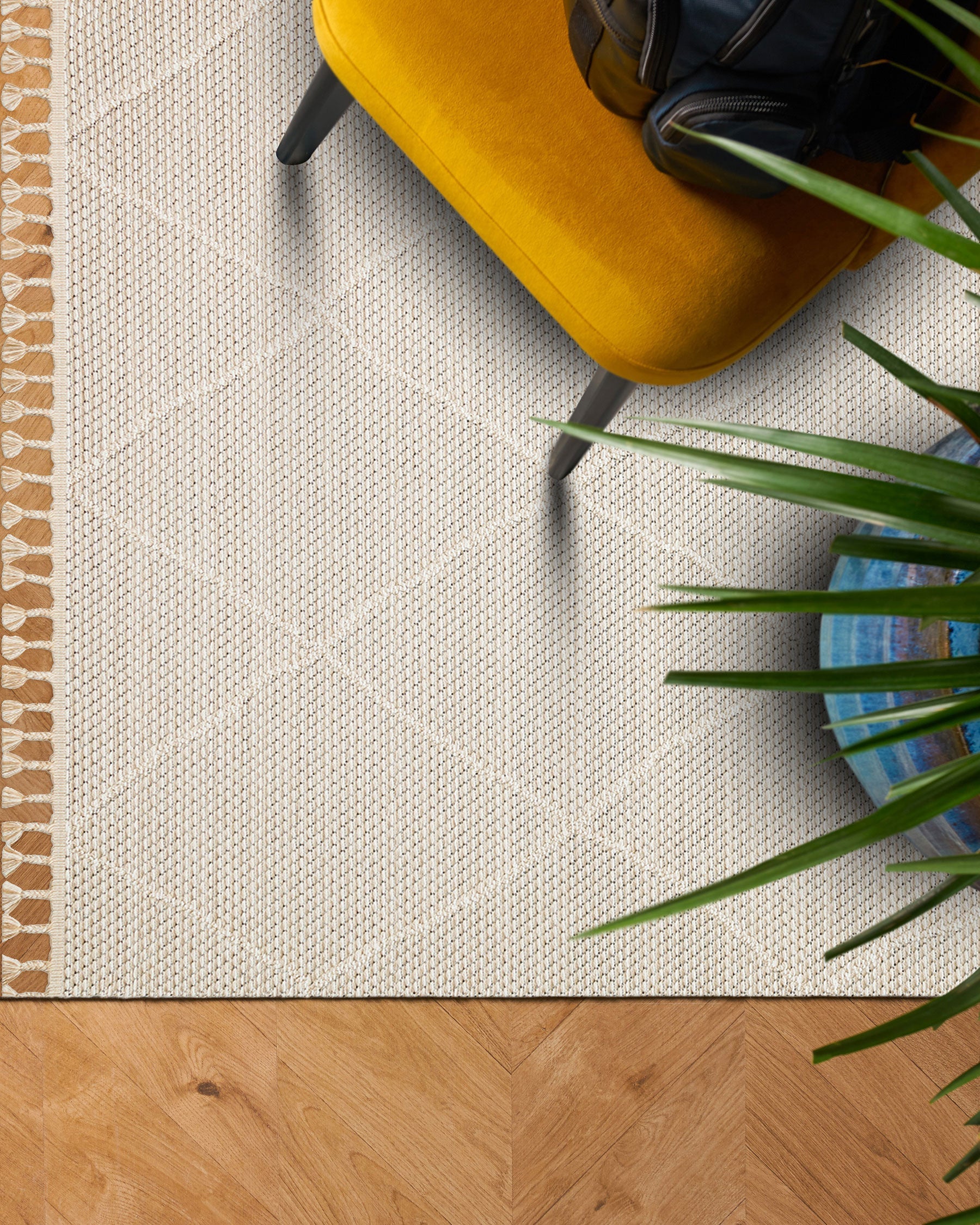 Beige Jute Area Rug - Machine Made Rug | Geometric Modern Natural Fiber Carpet