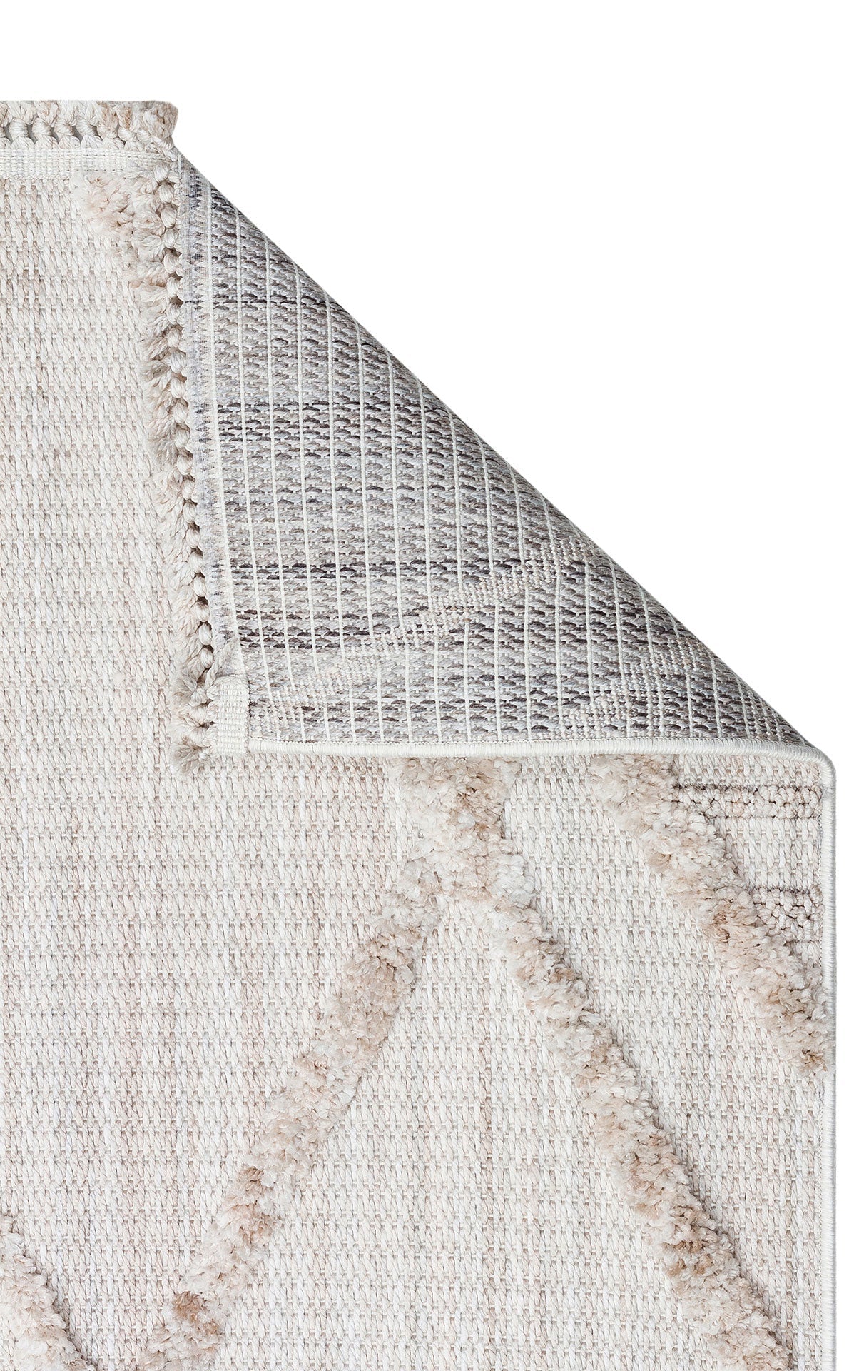 Scandinavian Area Rug – Machine Made Beige Geometric Flatweave Carpet with Soft Texture