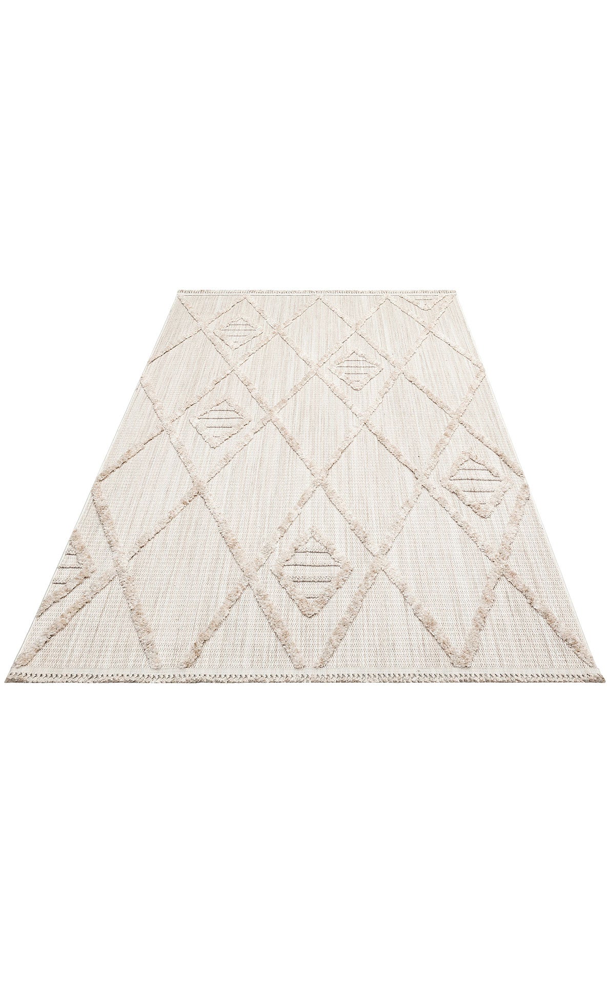 Scandinavian Area Rug - Beige Geometric Machine Made Rug | Dustproof, Soft Textured