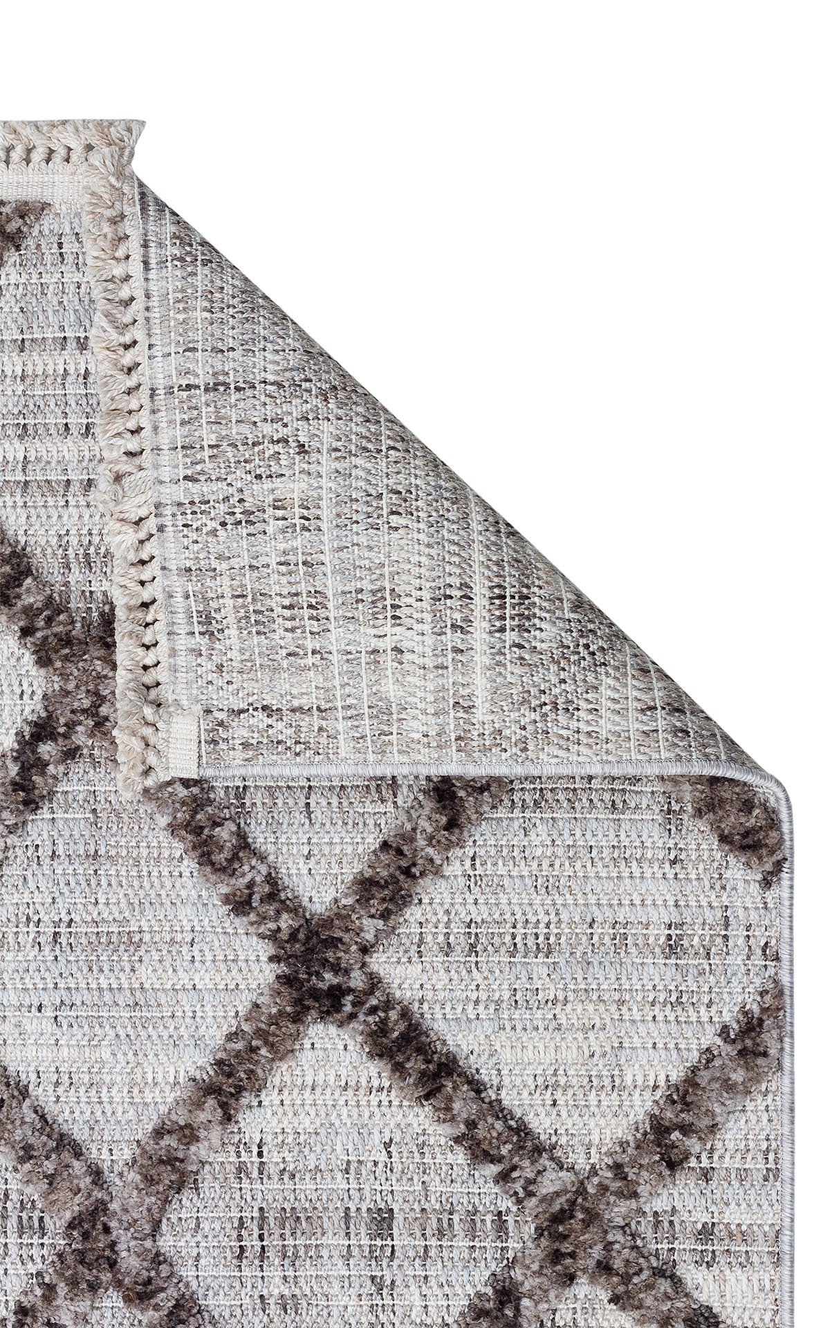 Scandinavian Area Rug - Grey Geometric Machine Made Rug with Non Slip Flatweave