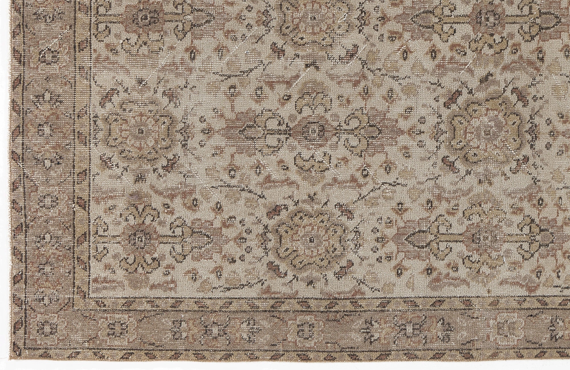 Atina Beige Vintage Wool Handmade Area Rug 3'8" x 6'8"
