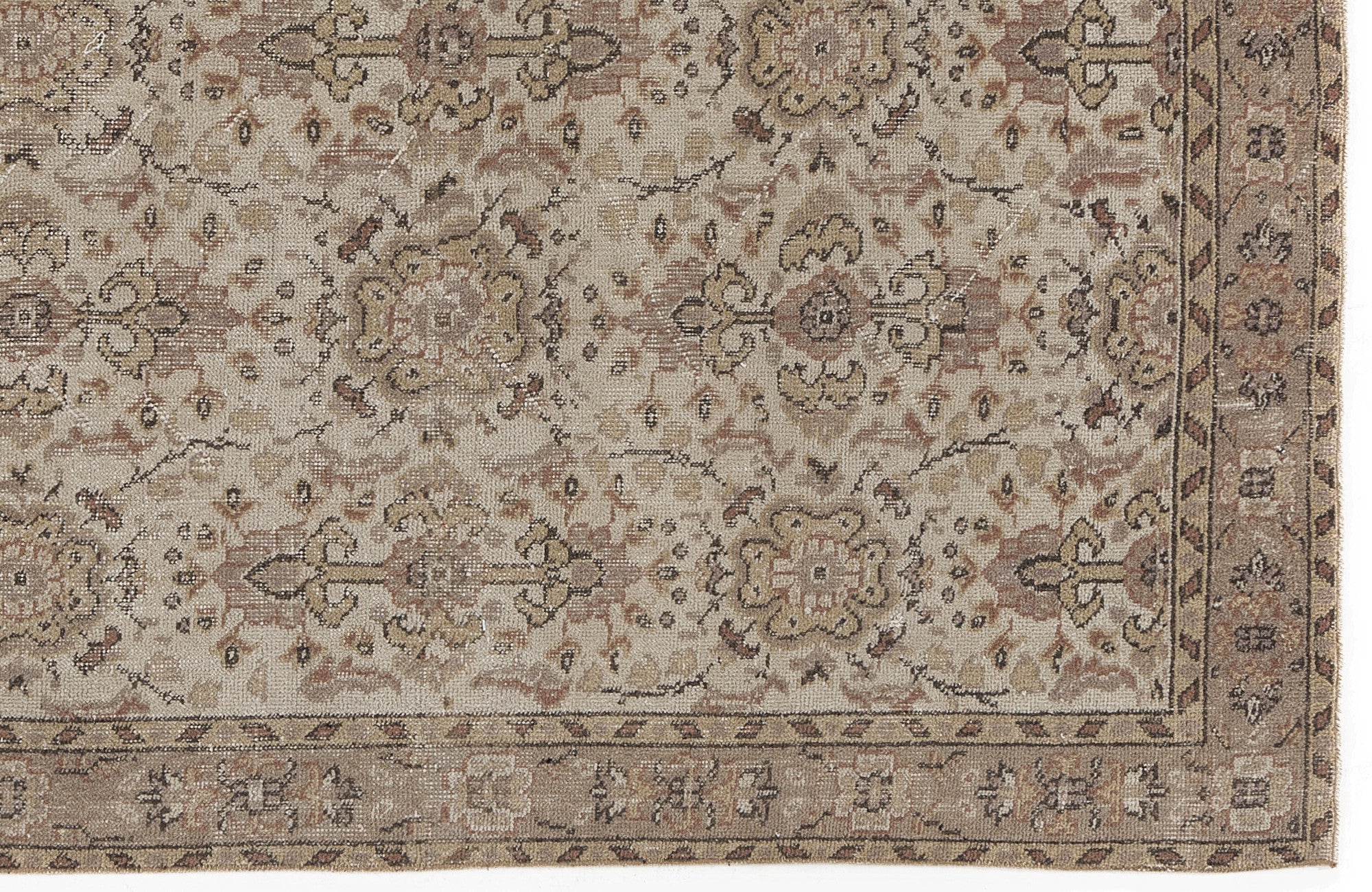 Atina Beige Vintage Wool Handmade Area Rug 3'8" x 6'8"