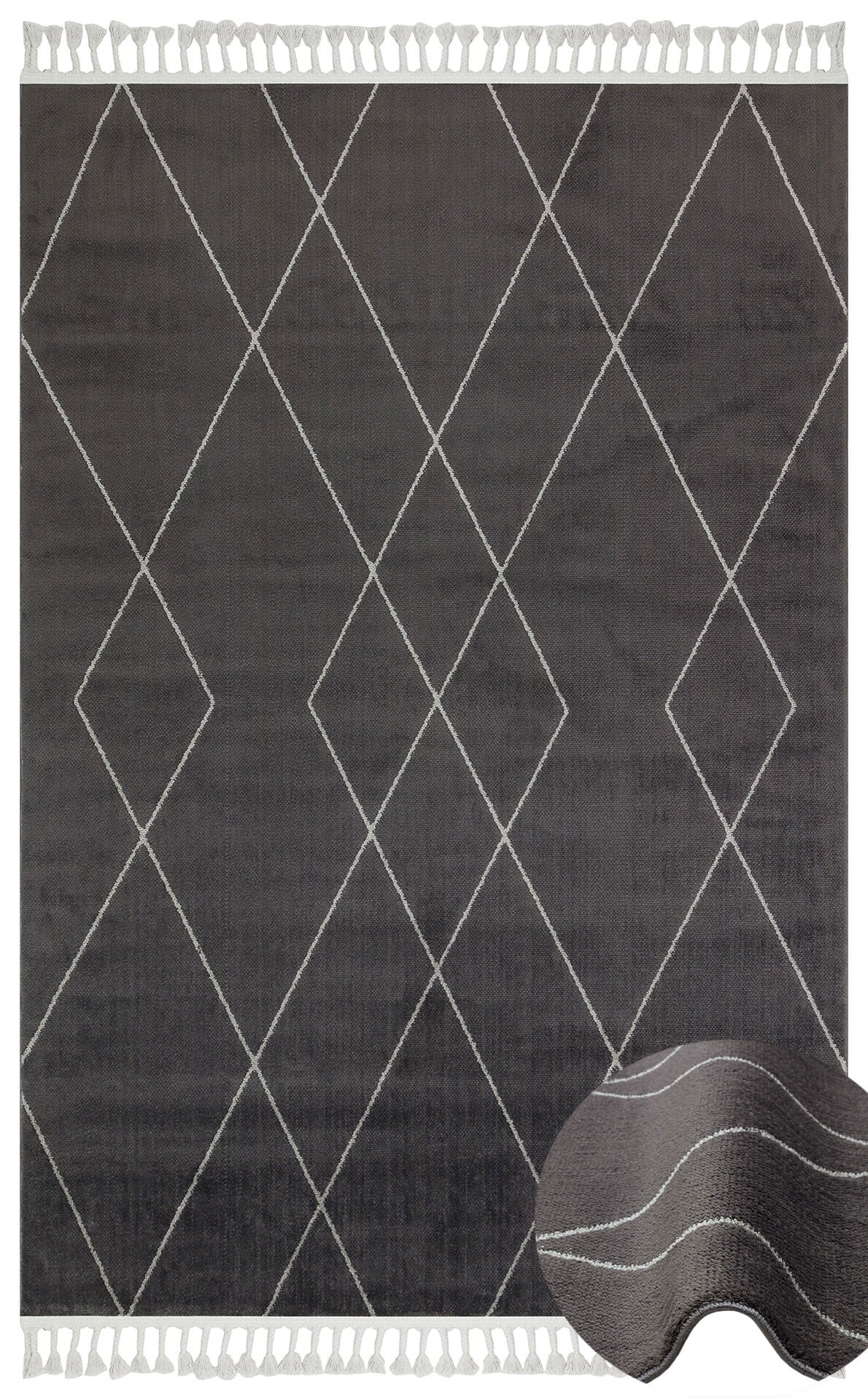 Black Geometric Area Rug - Modern Machine Made Carpet | Soft Textured, Easy Clean
