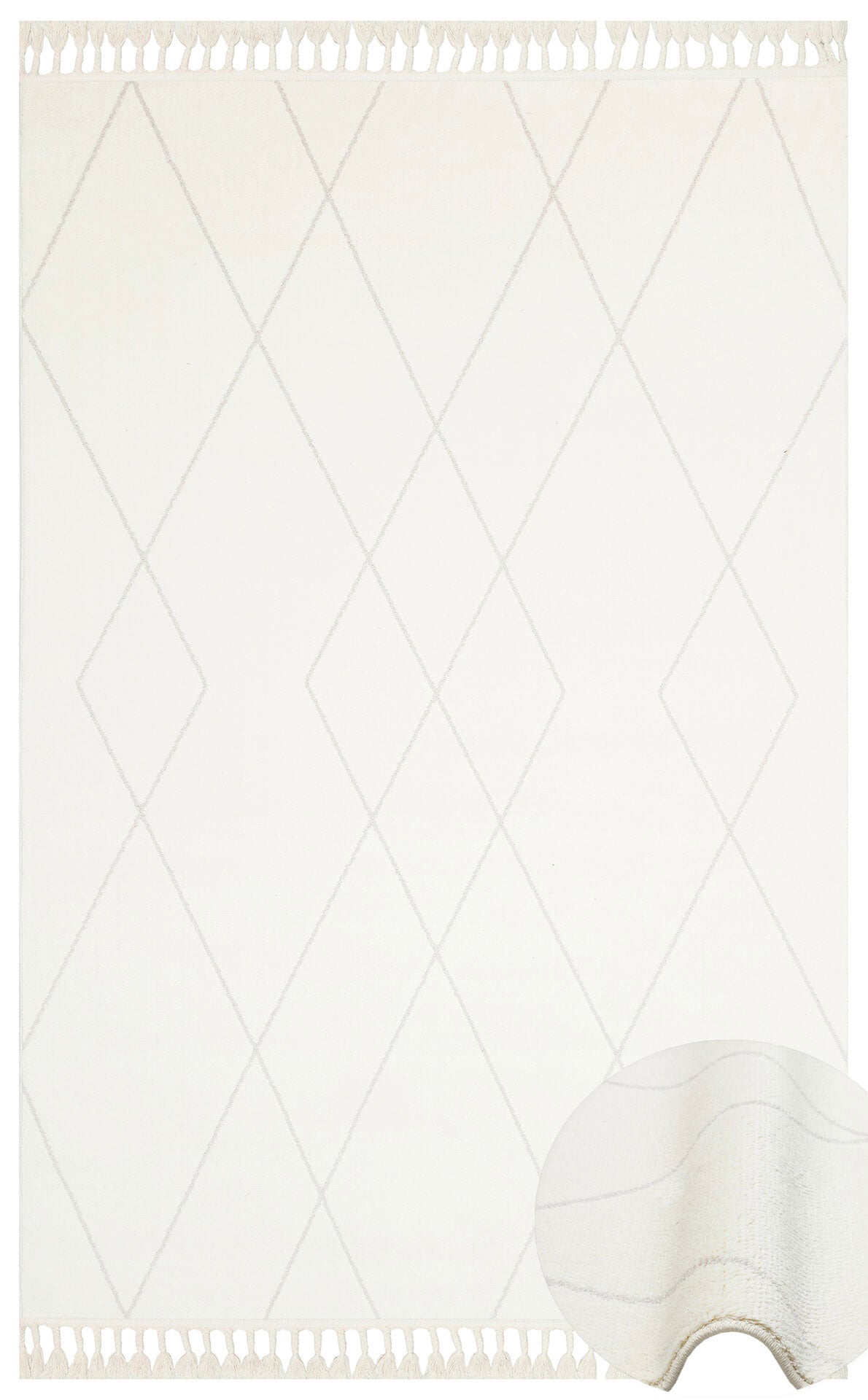 White Geometric Area Rug – Modern Machine Made Carpet with Ethnic Pattern
