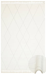 White Geometric Area Rug – Modern Machine Made Carpet with Ethnic Pattern