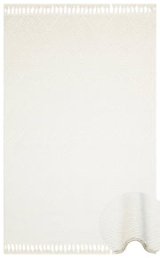 Geometric Area Rug – Machine Made White Flatweave Carpet with Ethnic Pattern