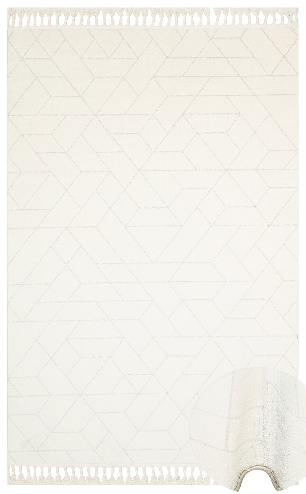 White Geometric Rug – Modern Area Rug With Ethnic Pattern, Soft Textured Carpet