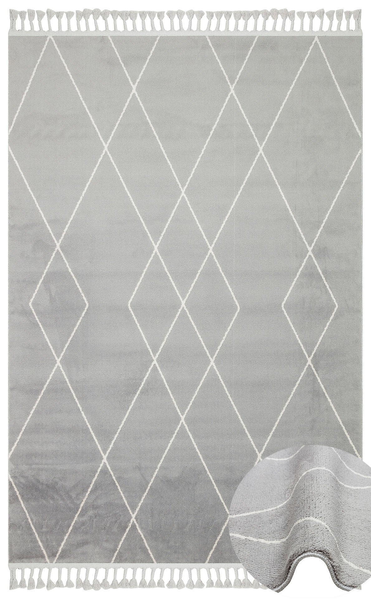 Grey Geometric Area Rug – Modern Machine Made Carpet With Ethnic Pattern