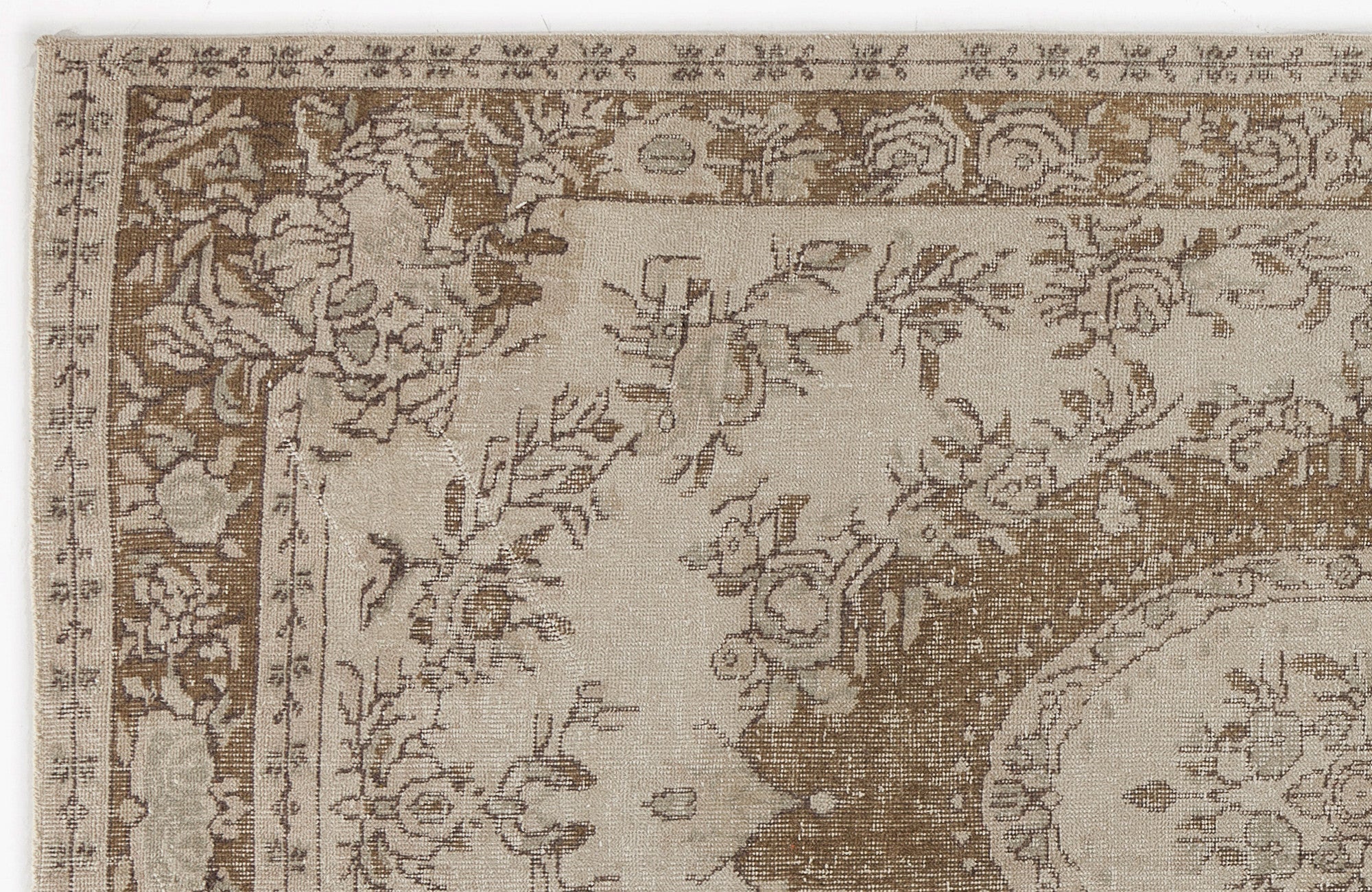 Atina Beige Vintage Wool Handmade Area Rug 6'1" x 9'3"