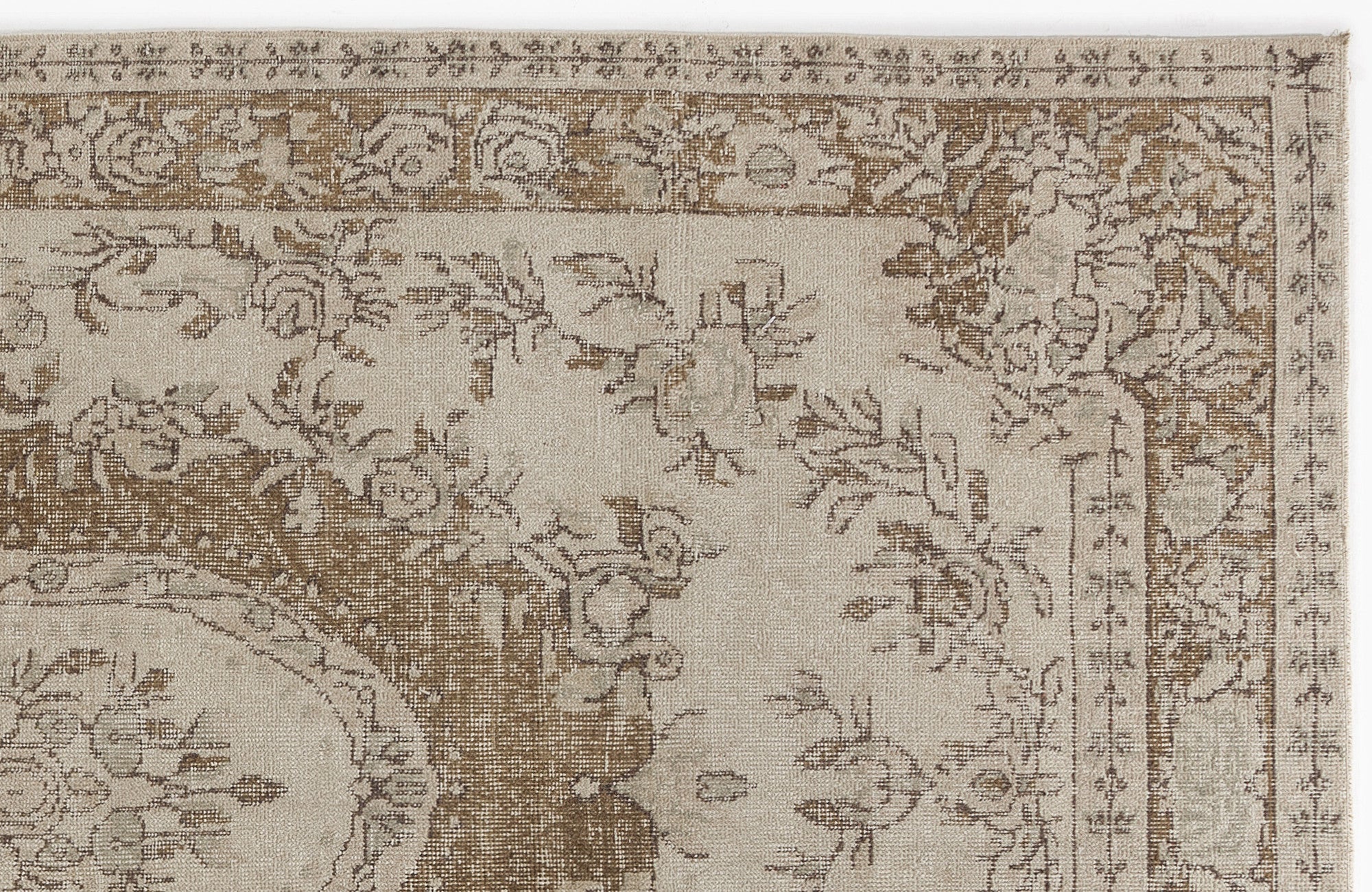Atina Beige Vintage Wool Handmade Area Rug 6'1" x 9'3"