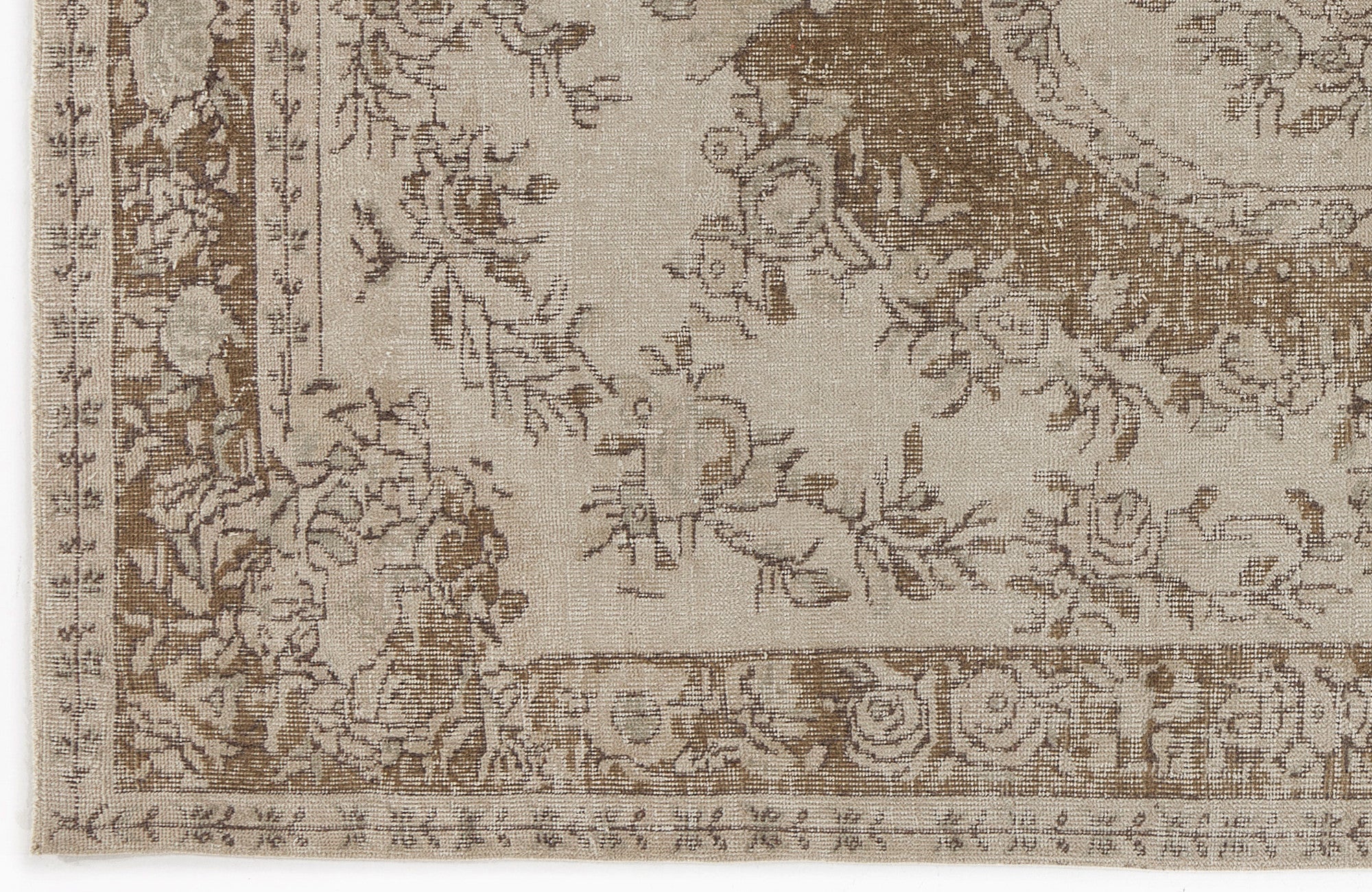 Atina Beige Vintage Wool Handmade Area Rug 6'1" x 9'3"