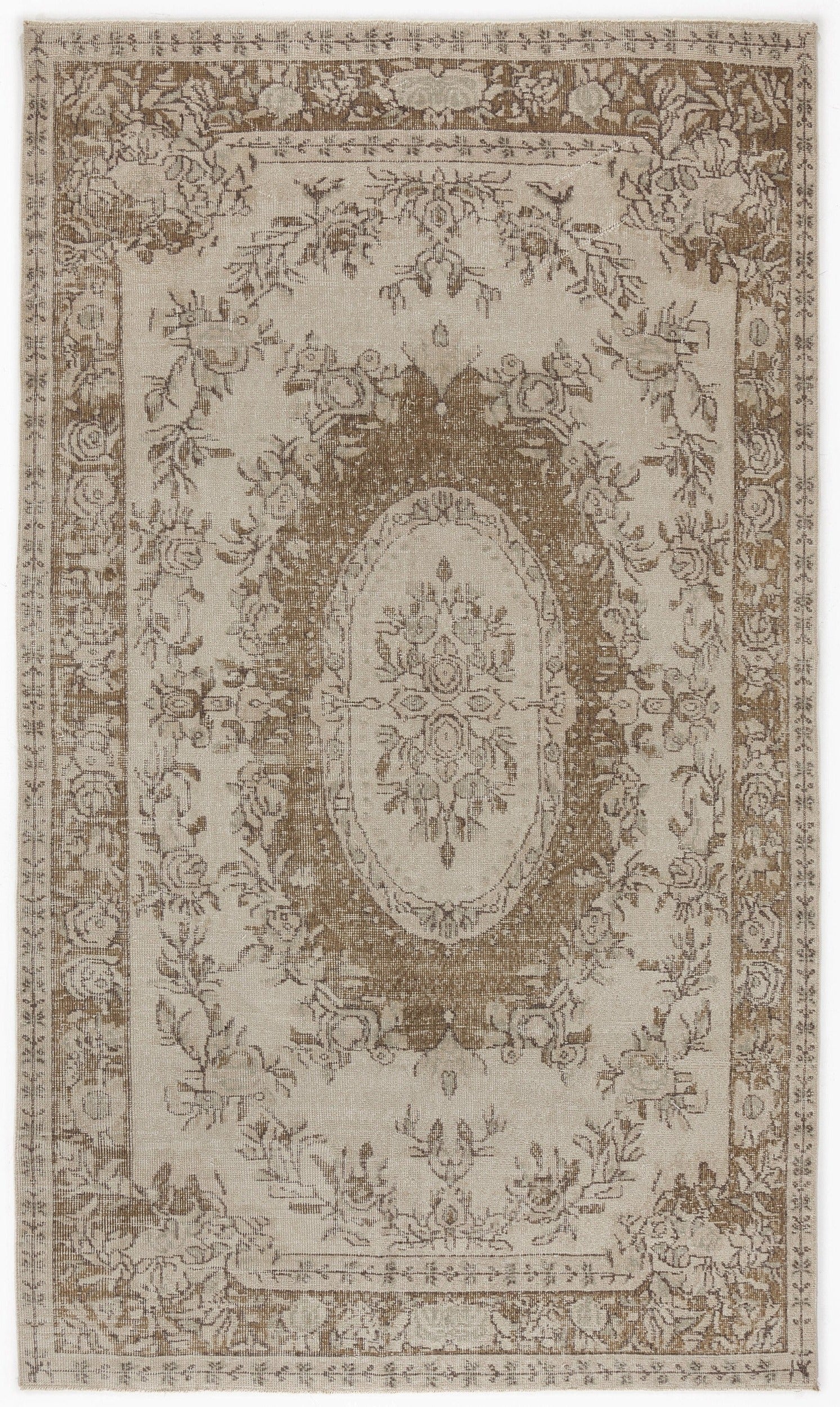Atina Beige Vintage Wool Handmade Area Rug 6'1" x 9'3"