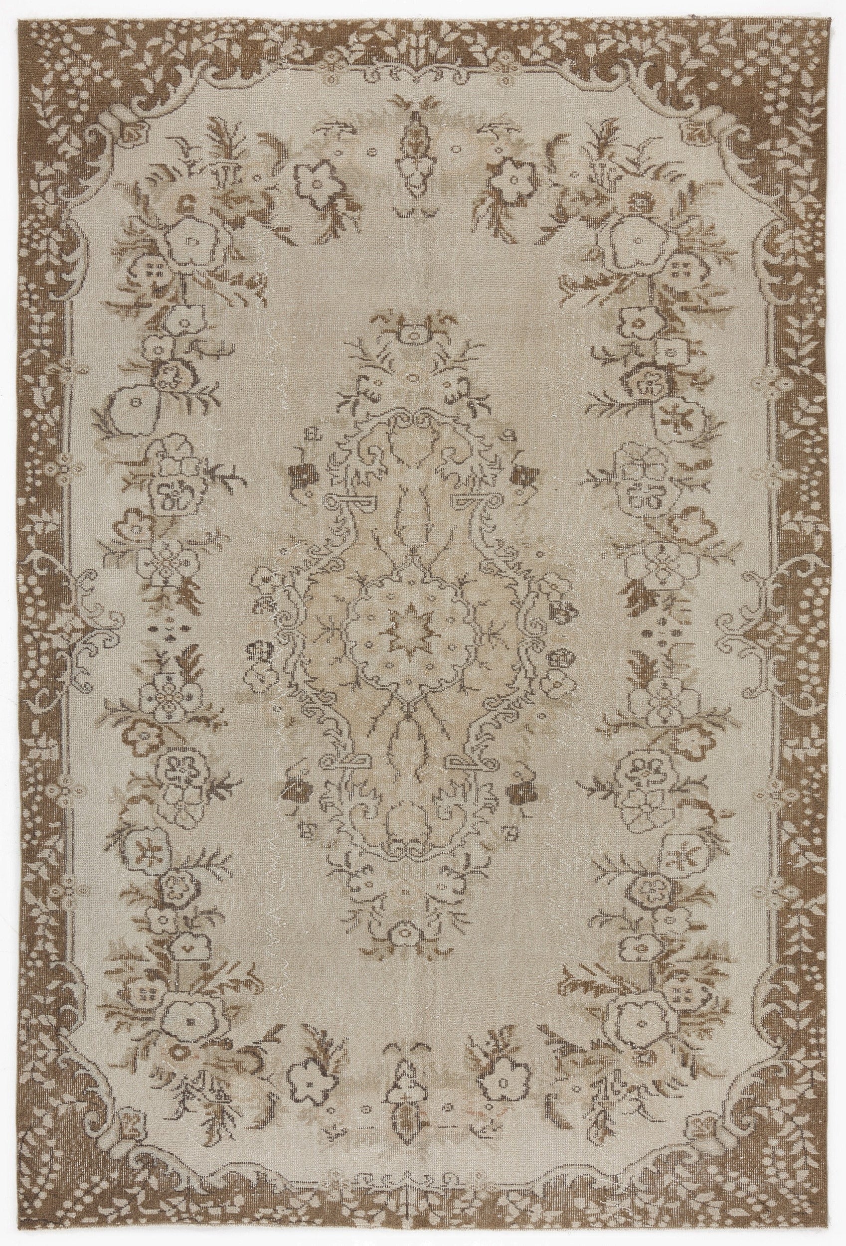 Atina Beige Vintage Wool Handmade Area Rug 5'5" x 10'3"