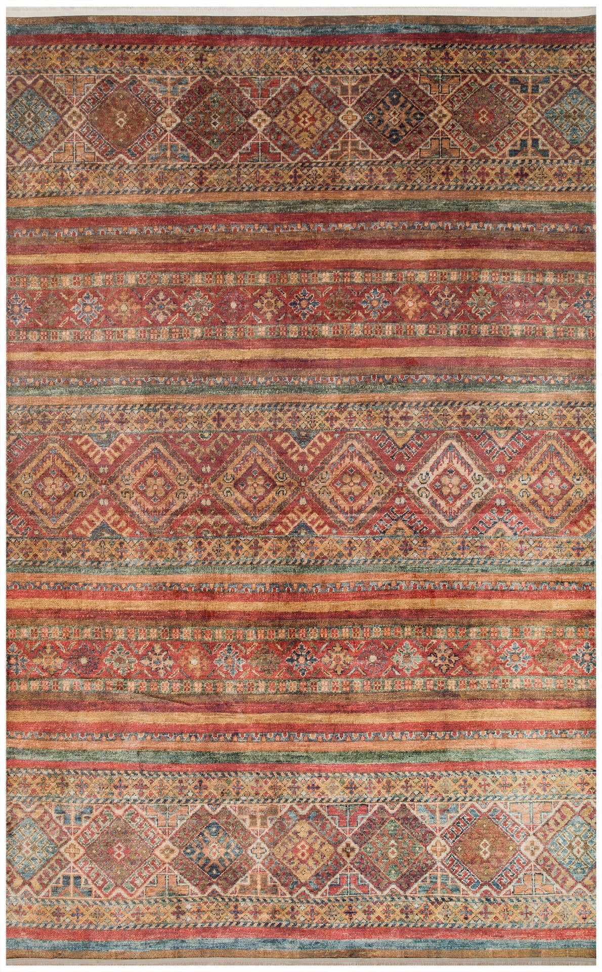Red Cotton Area Rug - Machine Made Rug with Antique Pattern & Non Slip Carpet