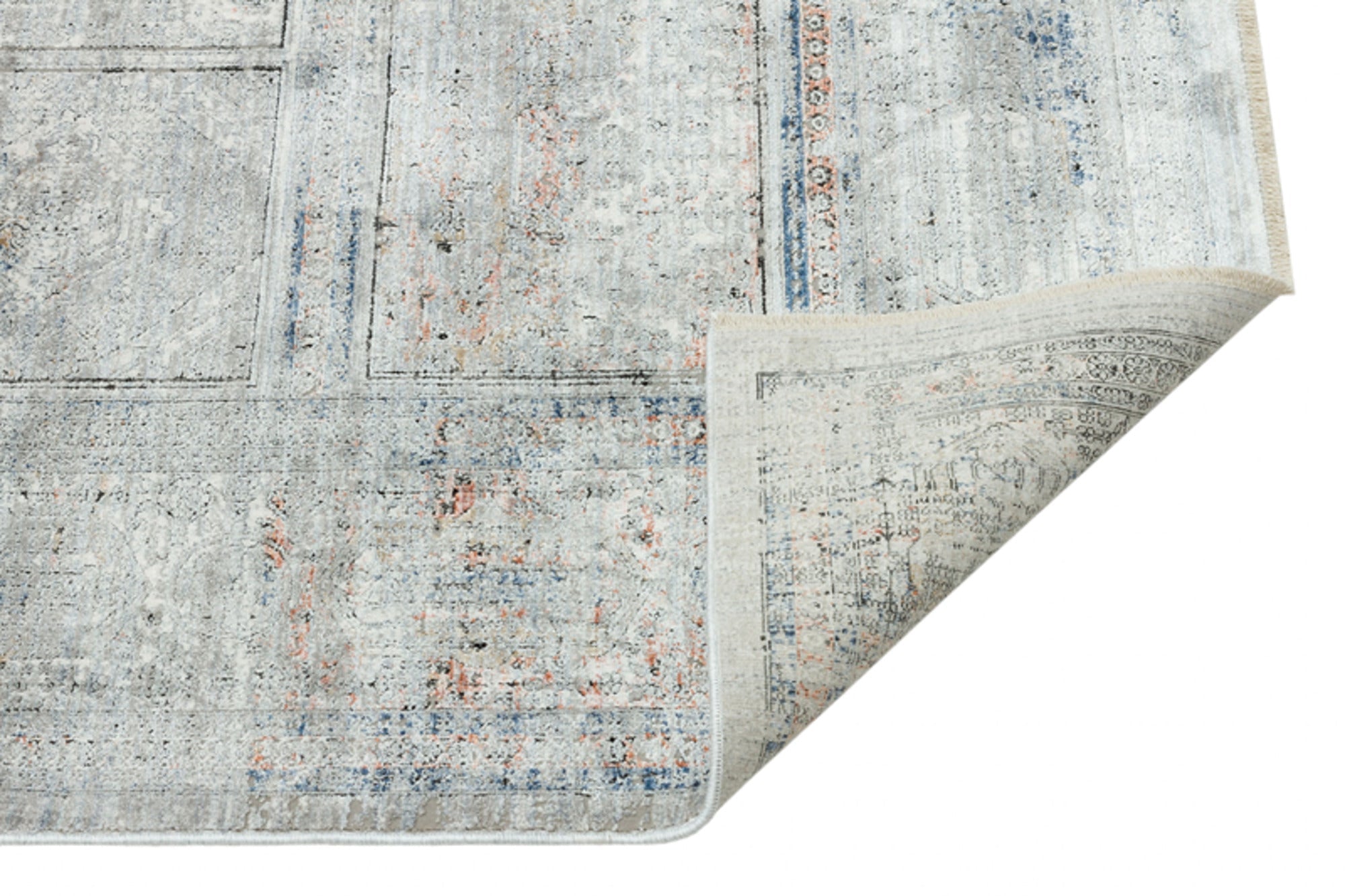 Bamboo Area Rug - Grey Frame Machine Made Non Slip Decorative Floor Carpet