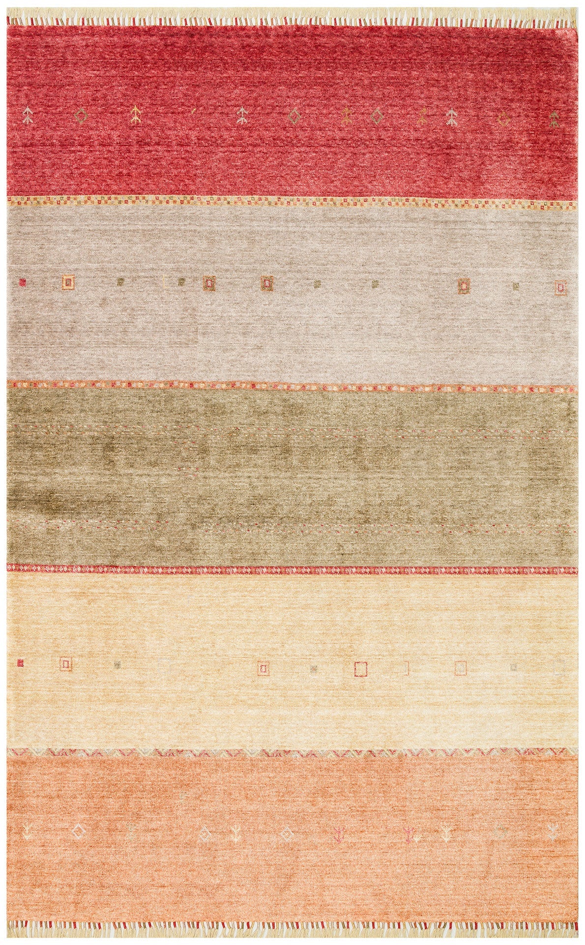 Handmade Viscose Rug - Red Striped Flatweave Carpet with Geometric Pattern