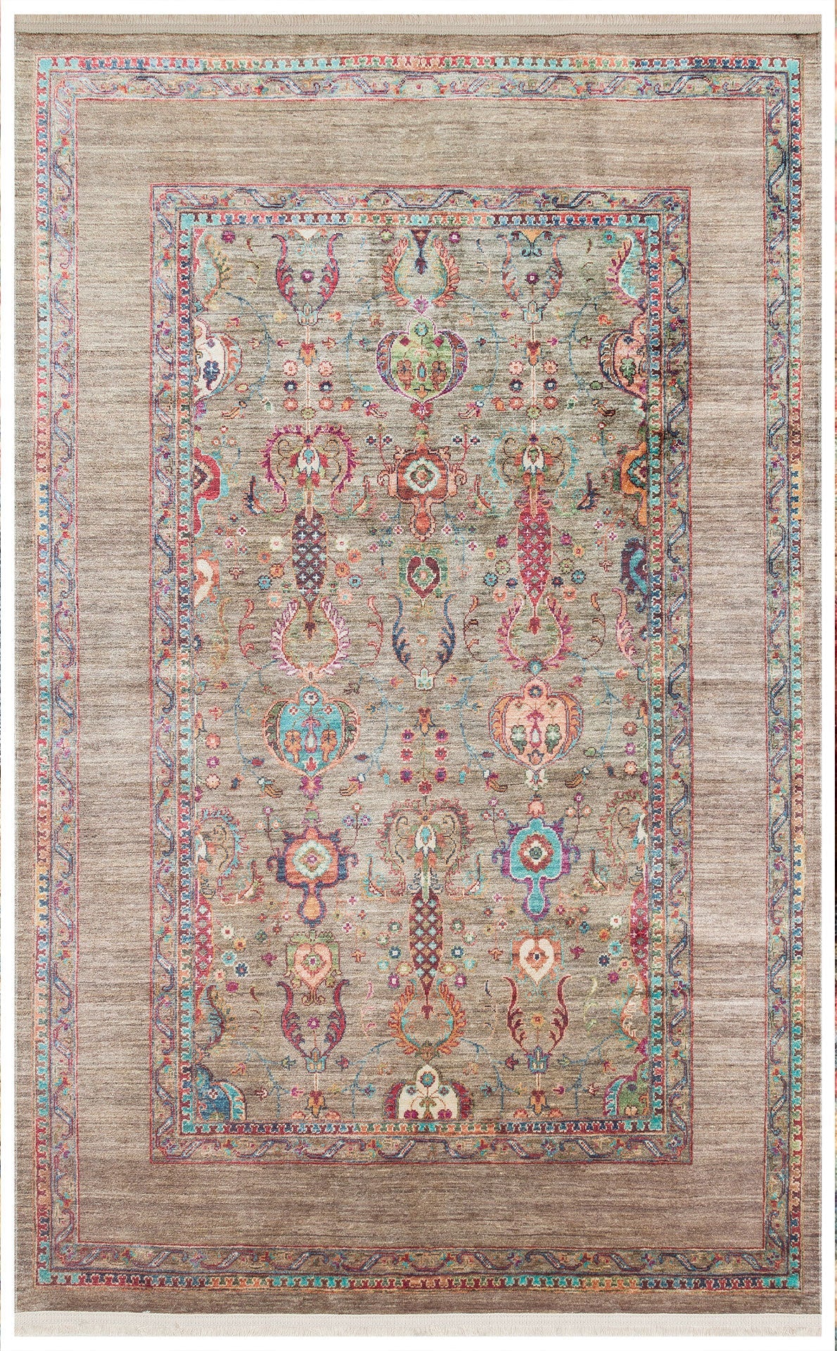 Green Cotton Area Rug – Machine Made Rug | Antique Pattern Carpet | Non Slip Design