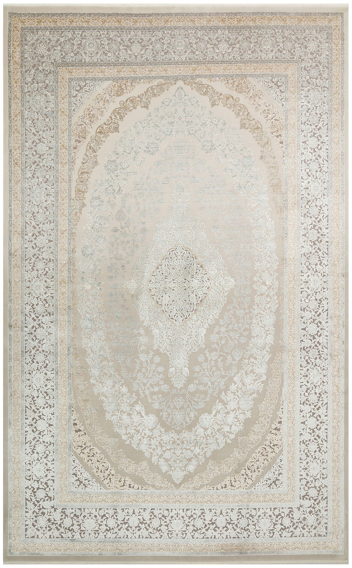 Cream Area Rug - Machine Made Classic Oriental Style Rug | Gold & Soft Texture