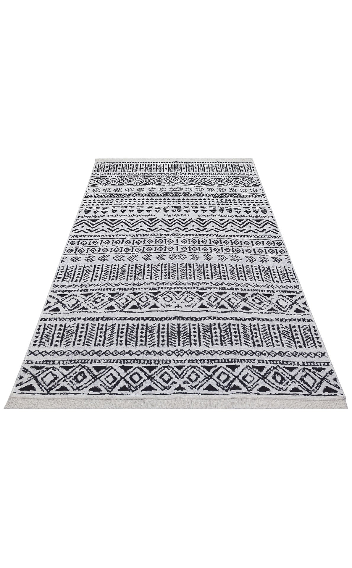 Cotton Kilim Rug – Modern Woven Black Ethnic Patterned Flatweave Carpet