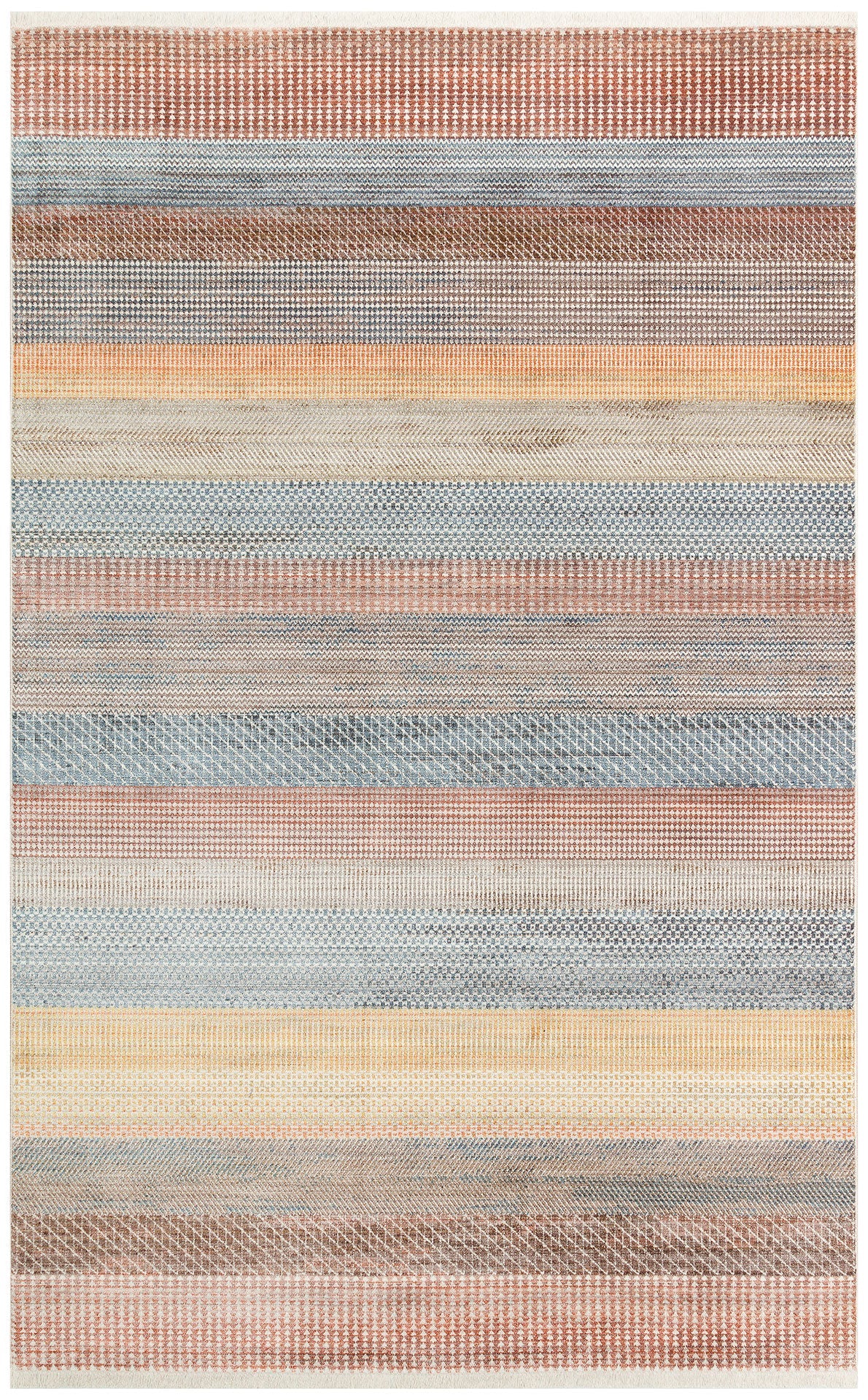Machine Made Area Rug – Multicolor Striped Flatweave Rug With Soft Texture