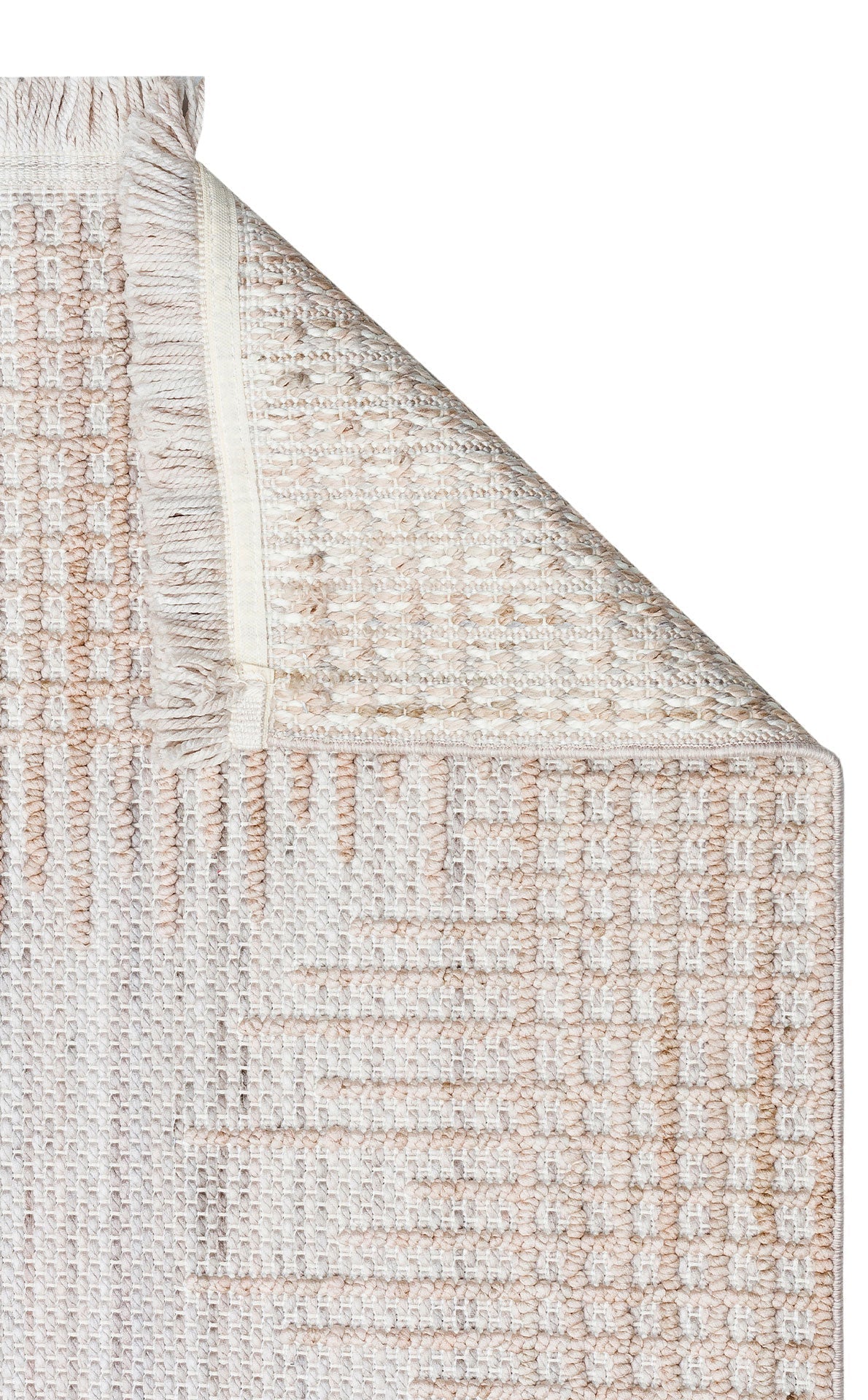 Beige Striped Area Rug – Machine Made Rug with Antislip Floor Mat, Flatweave